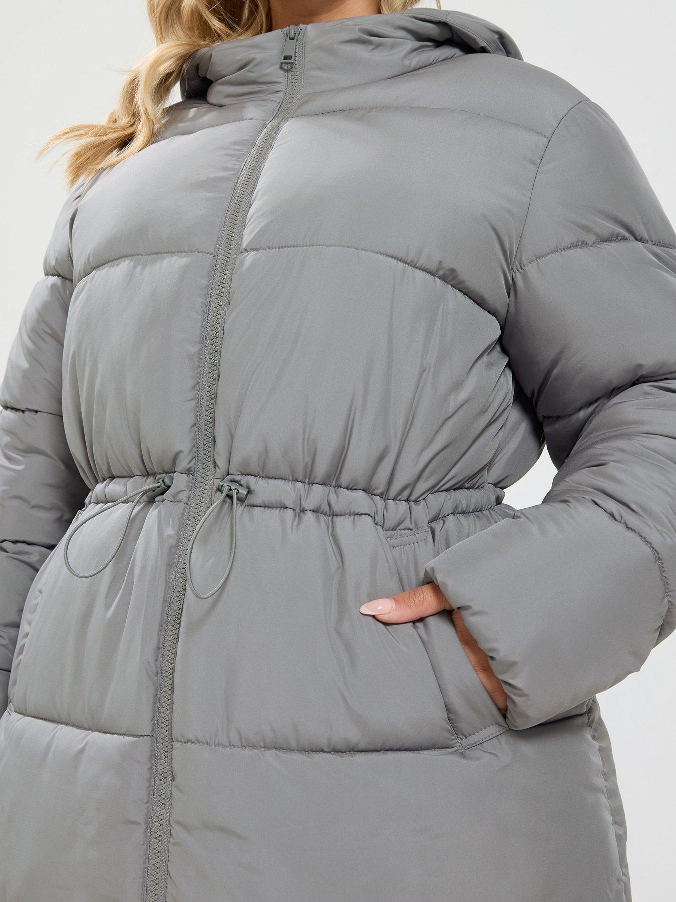 Image 4 of 4 of Yours Curve Epp Longline Padded Coat - Grey