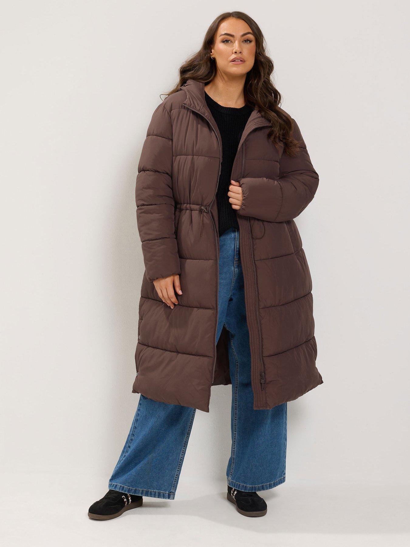 Image 1 of 4 of Yours Curve Epp Longline Padded Coat - Brown