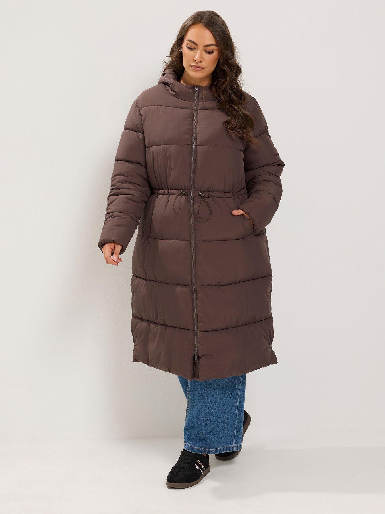 Image 3 of 4 of Yours Curve Epp Longline Padded Coat - Brown