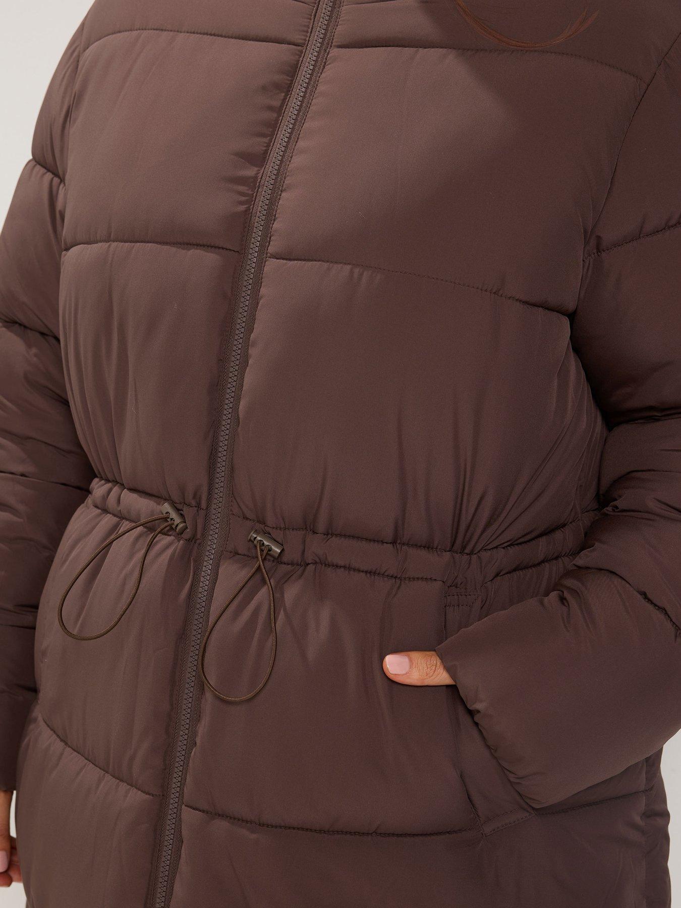 Image 4 of 4 of Yours Curve Epp Longline Padded Coat - Brown