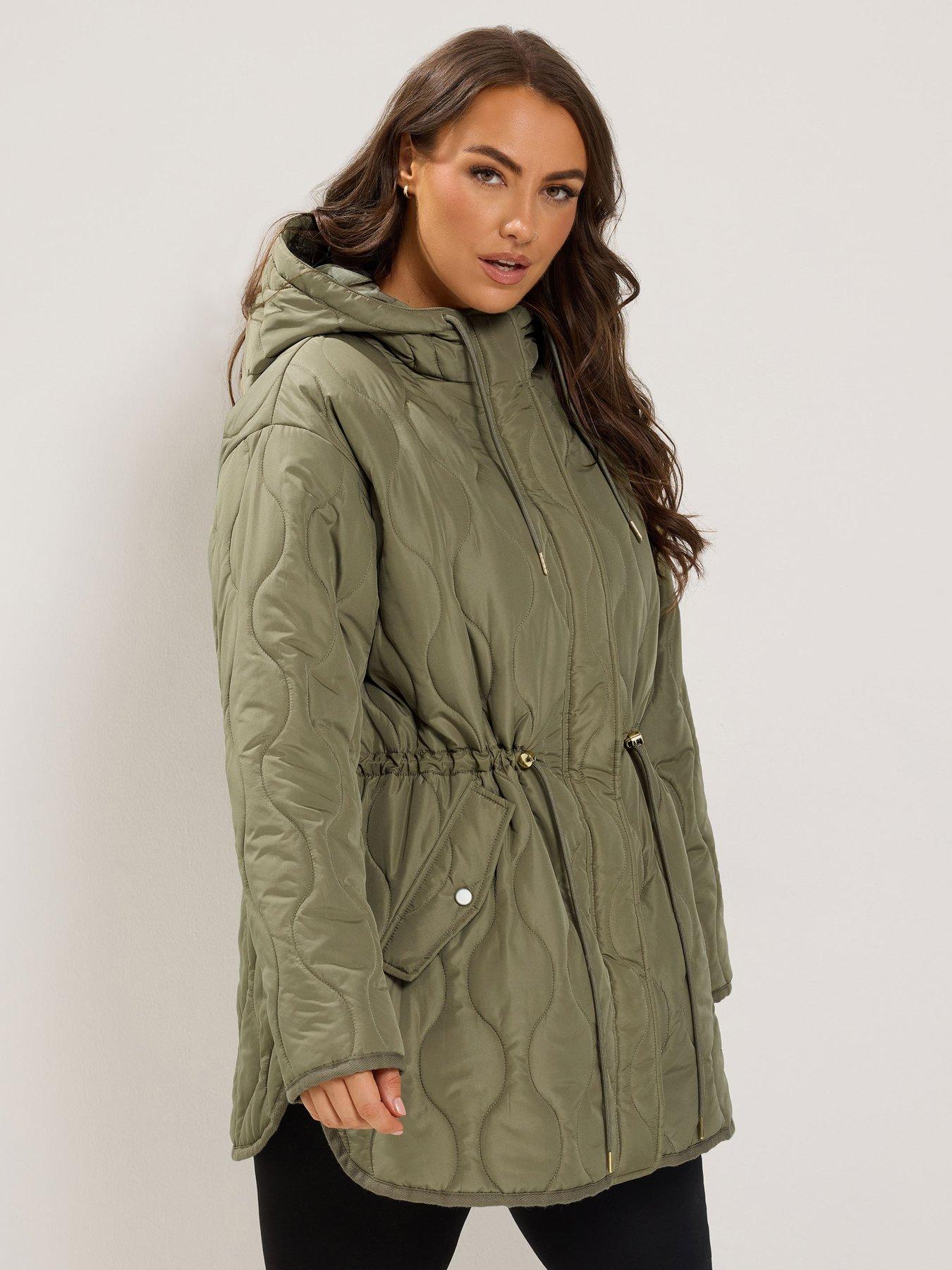 Image 1 of 4 of Yours Curve Padded Hooded Jacket - Green