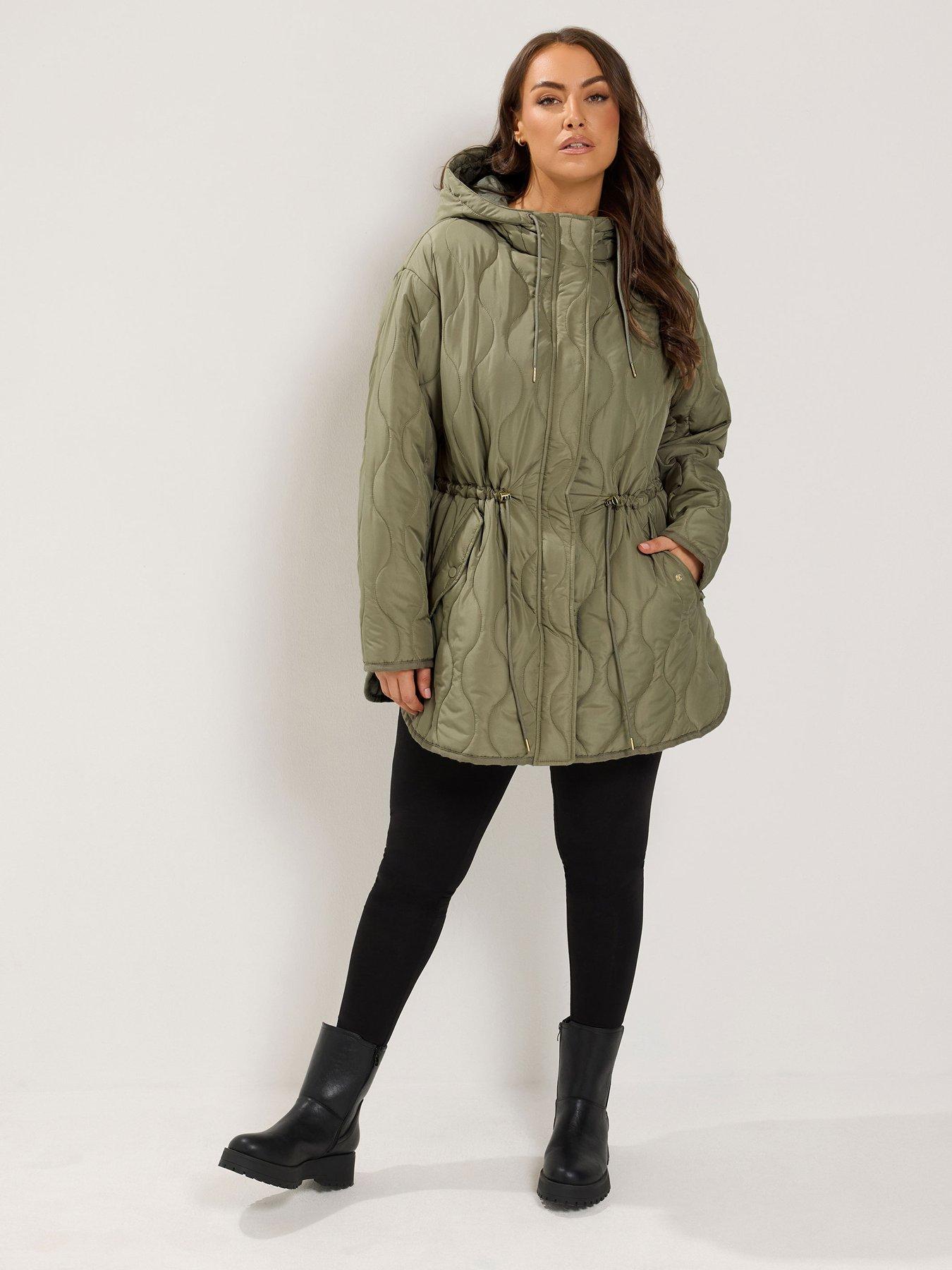 Image 3 of 4 of Yours Curve Padded Hooded Jacket - Green