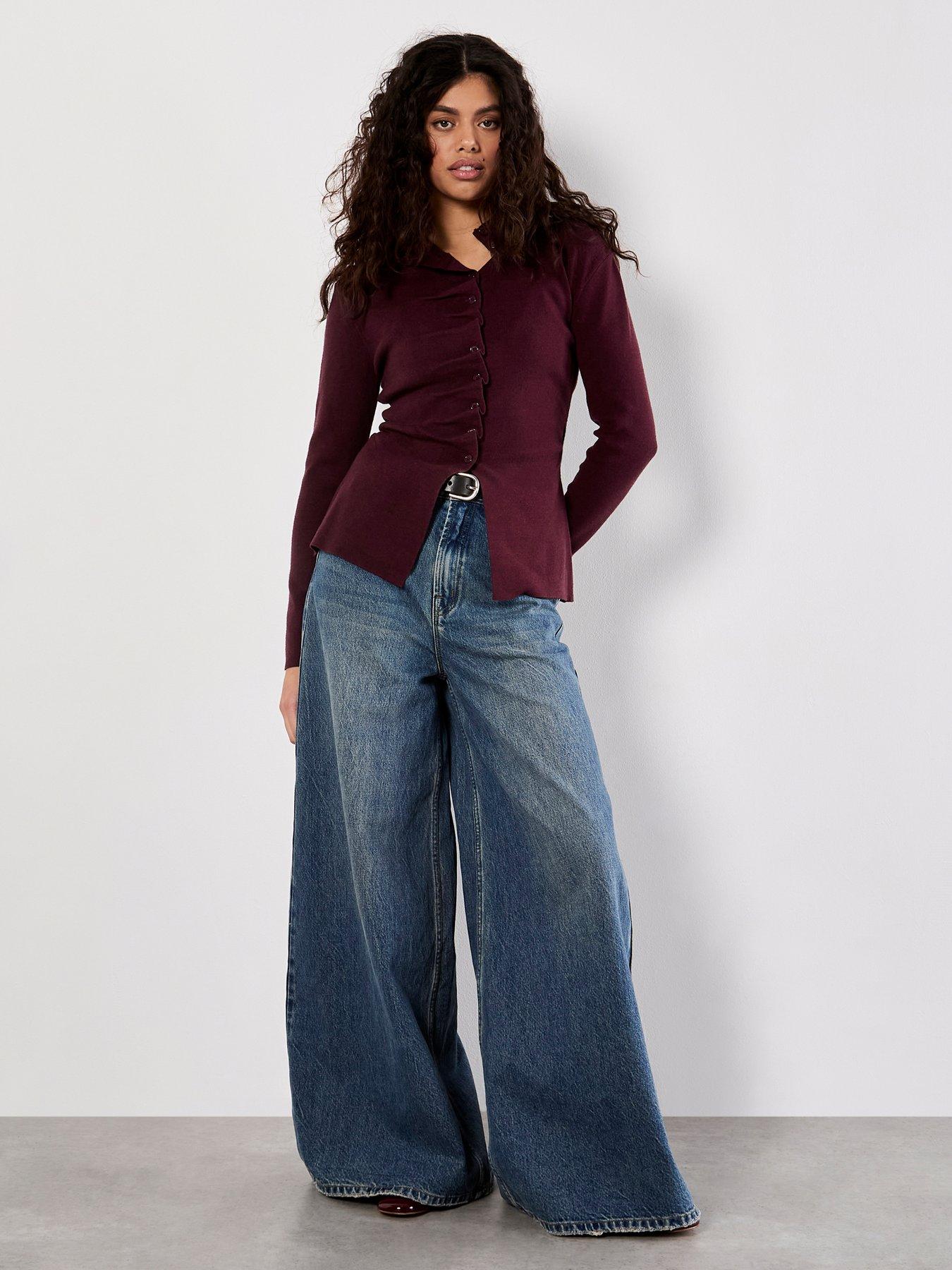 Image 3 of 5 of Apricot Pleat Button Knit Top