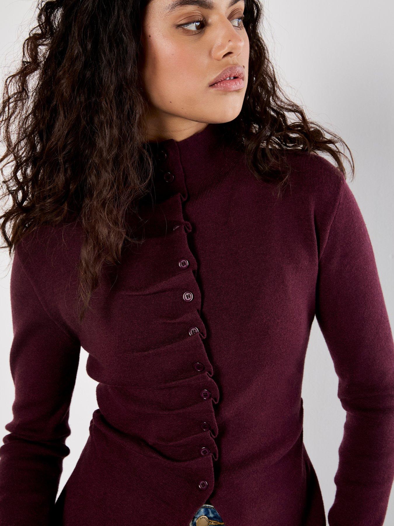 Image 4 of 5 of Apricot Pleat Button Knit Top