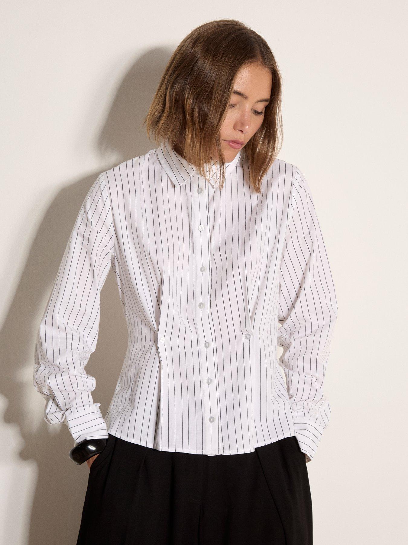 Apricot Apricot Stripe Cinched Open Colalr Shirt