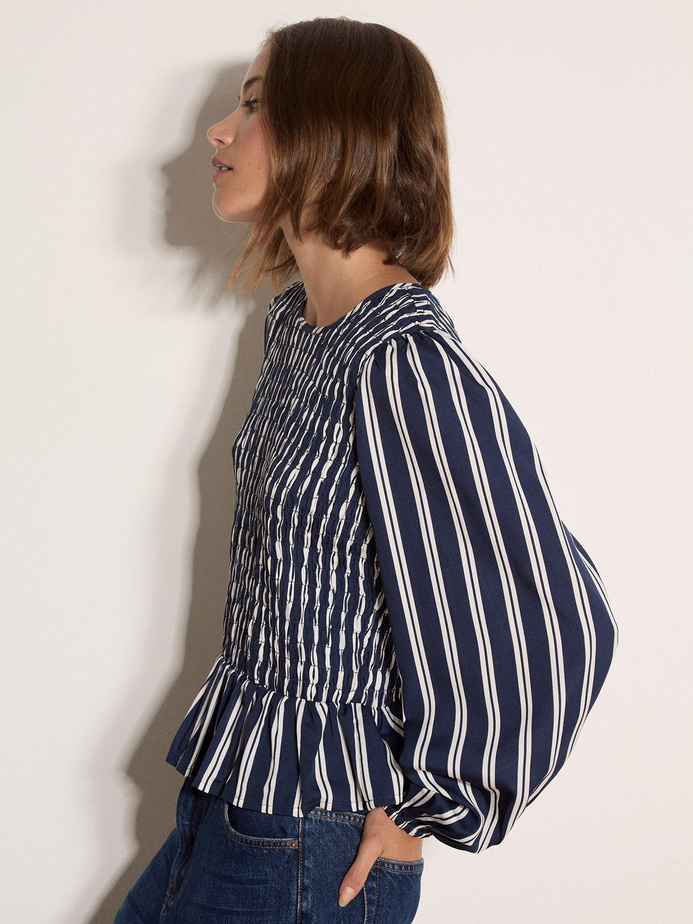 Image 4 of 4 of Apricot Apricot Striped Fully Shirred Long Sleeve Top