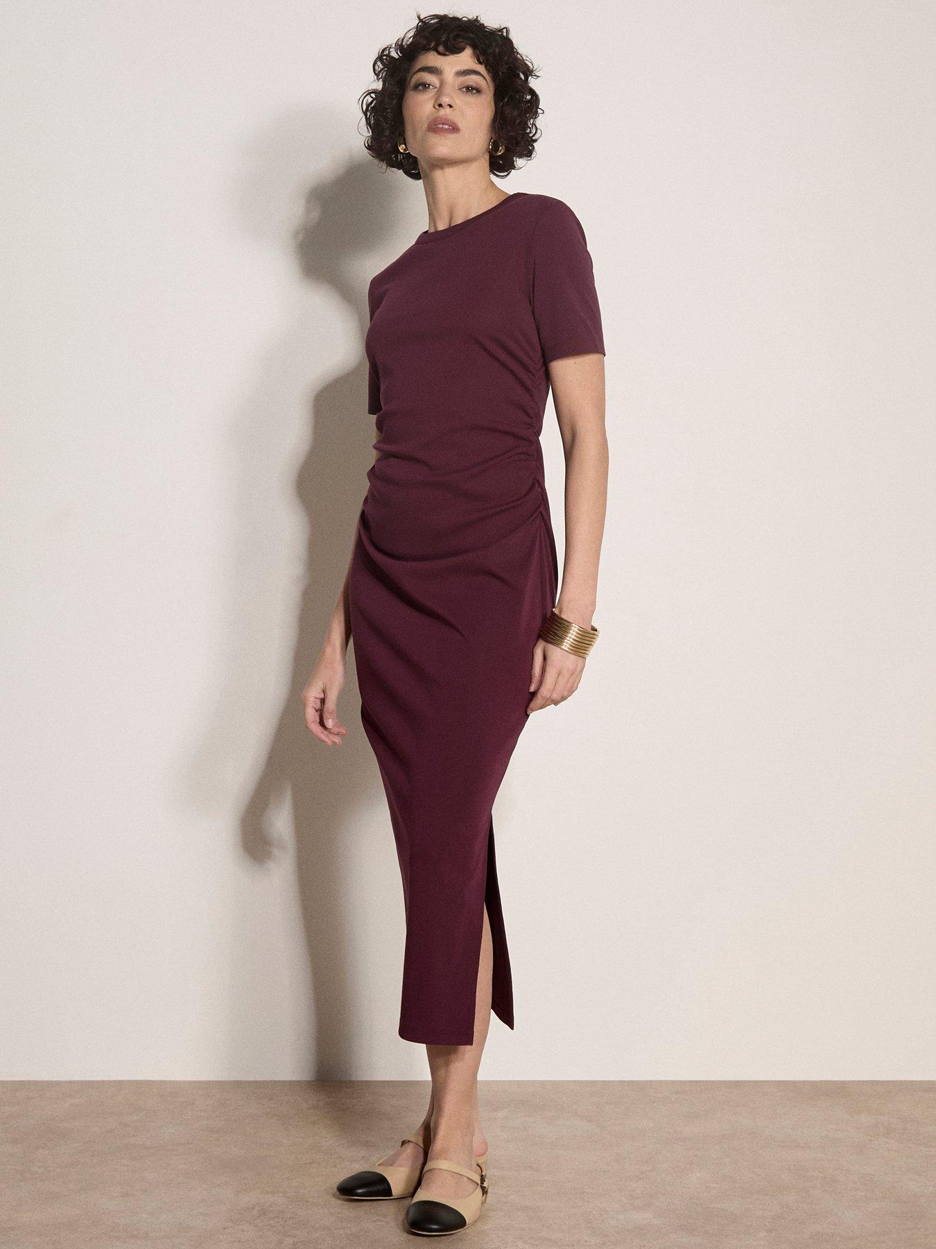 Image 1 of 4 of Apricot Jersey Ruched Detail Column Dress