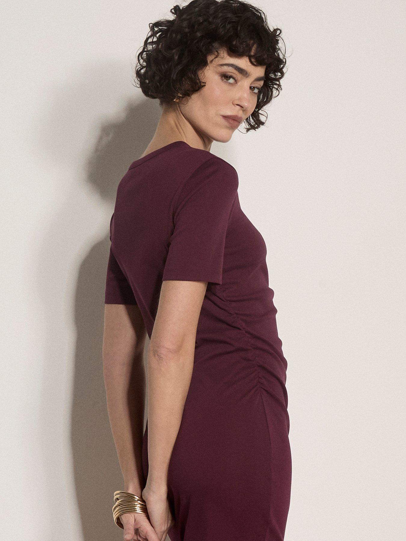 Image 4 of 4 of Apricot Jersey Ruched Detail Column Dress