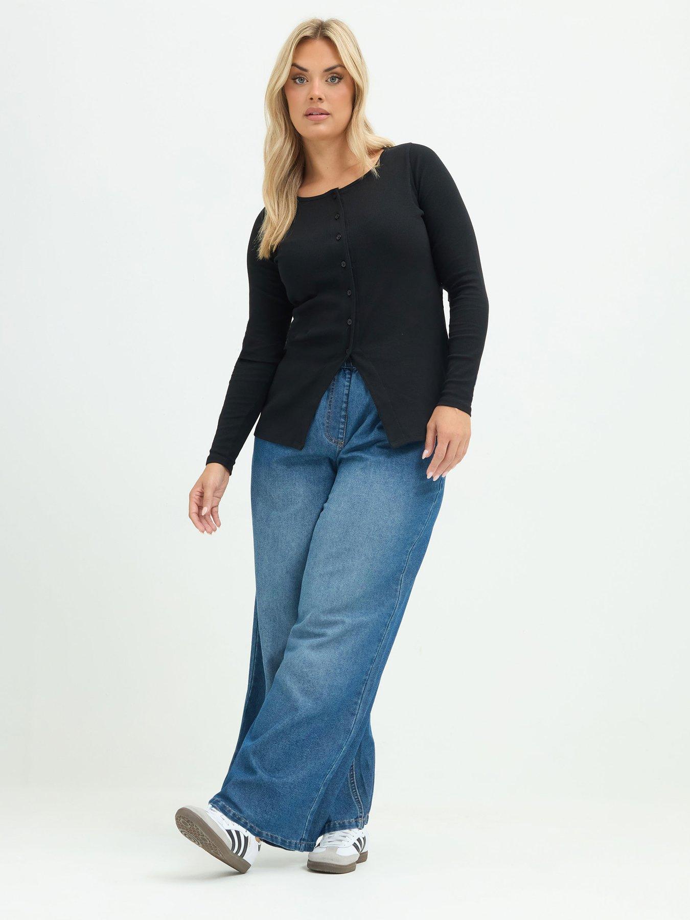 Image 3 of 4 of Yours Womens Curve Button Front Long Sleeve Blouse - Black