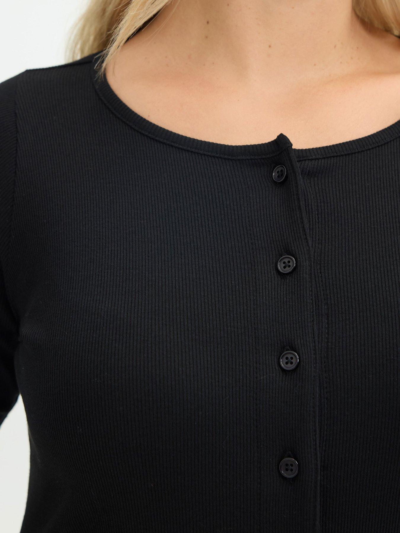 Image 4 of 4 of Yours Womens Curve Button Front Long Sleeve Blouse - Black