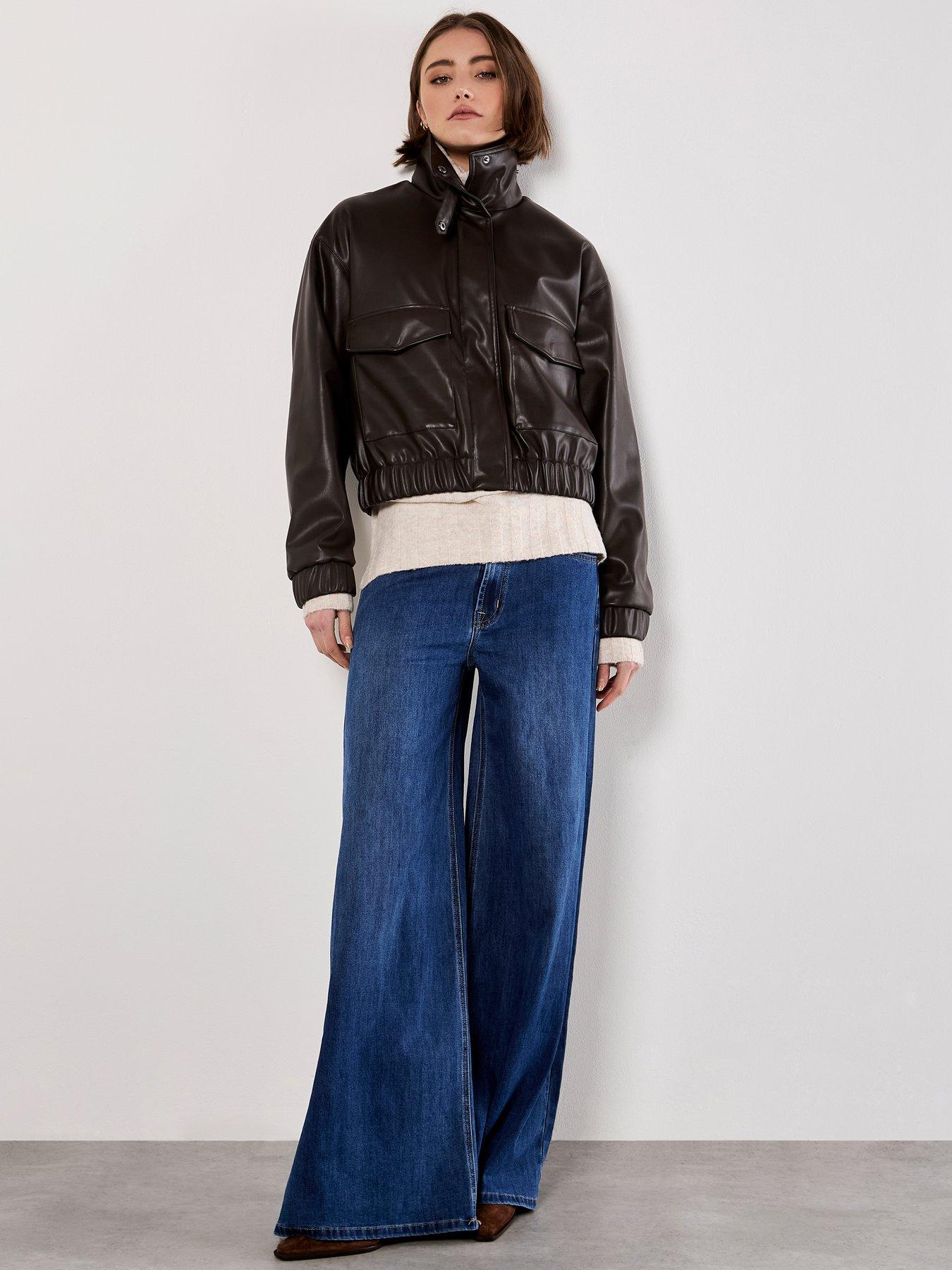 Image 3 of 6 of Apricot Faux Leather Bomber Jacket - Brown