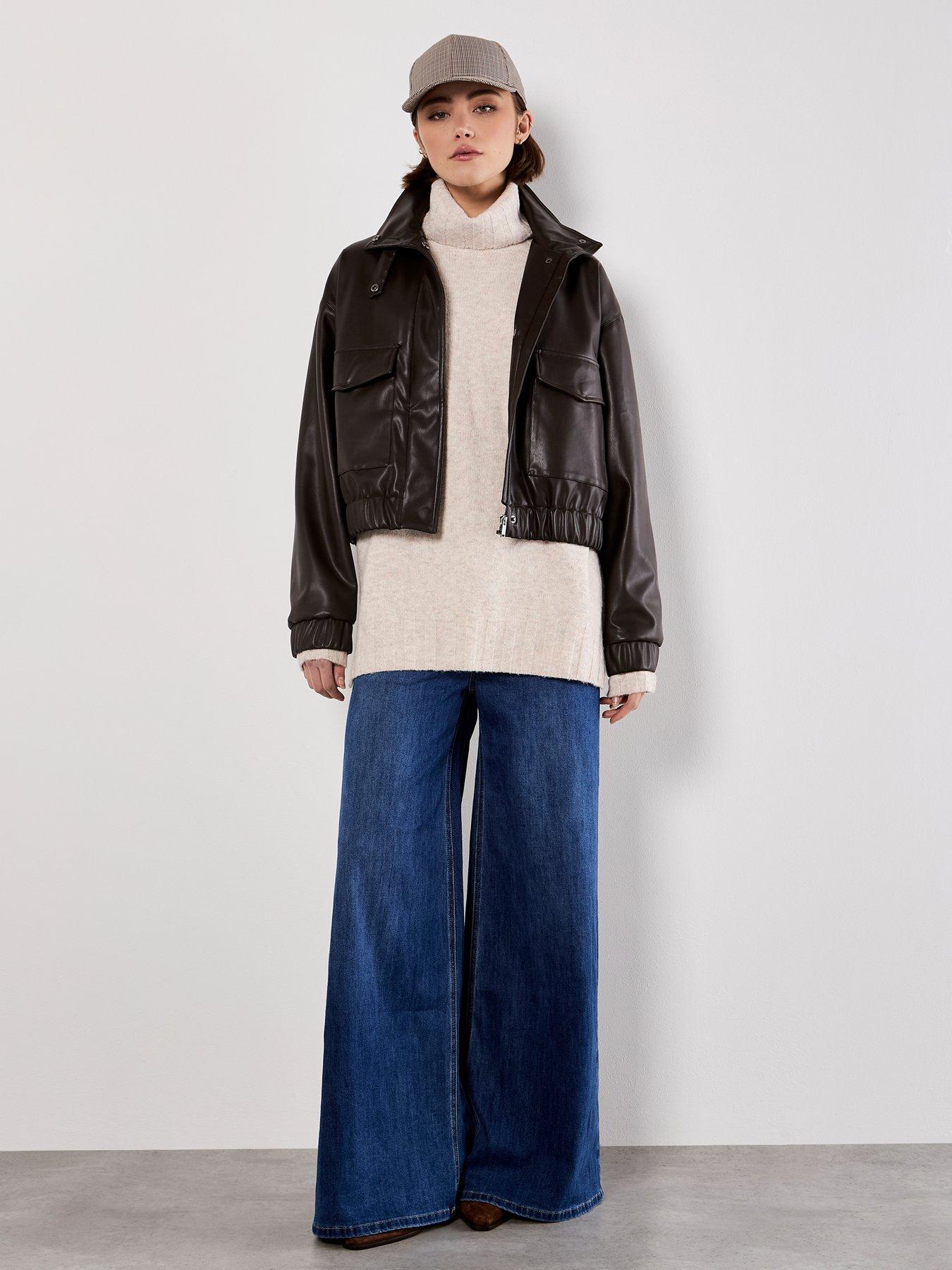 Image 6 of 6 of Apricot Faux Leather Bomber Jacket - Brown