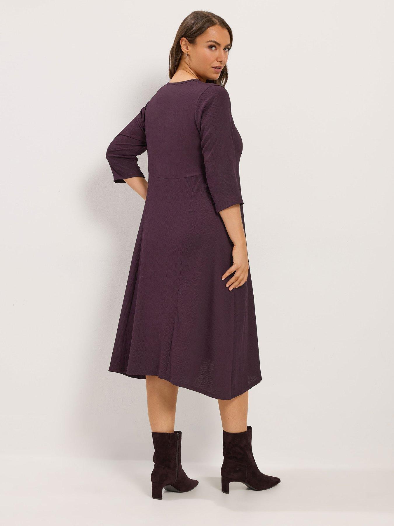 Image 2 of 4 of Yours Womens Curve Textured V-Neck Long Sleeve Maxi Dress - Purple