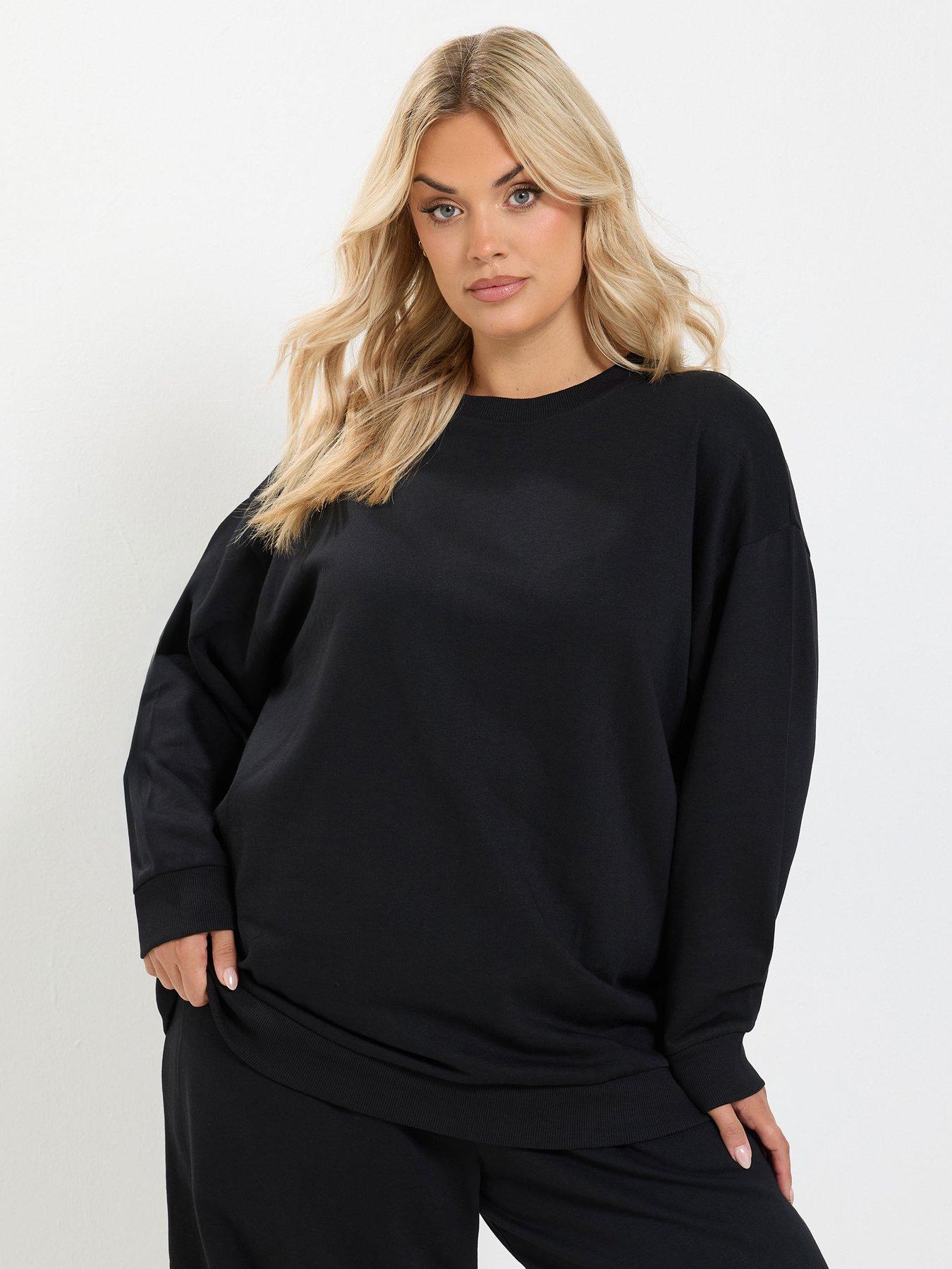 Yours Curve Crew Neck Sweatshirt  &  Barrel Jogger Set - Black