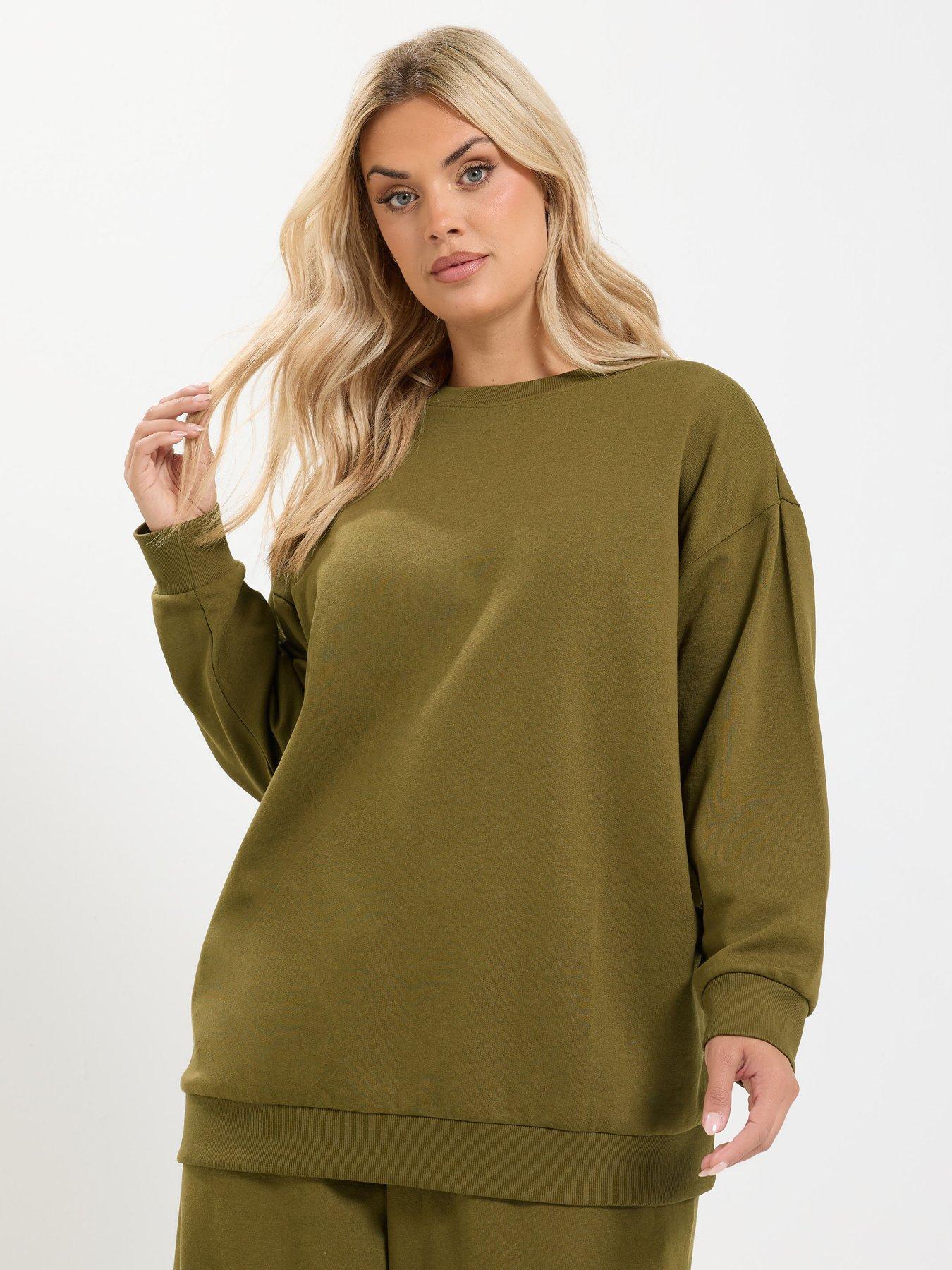 Yours Curve Crew Neck Sweatshirt  &  Barrel Jogger Set - Green