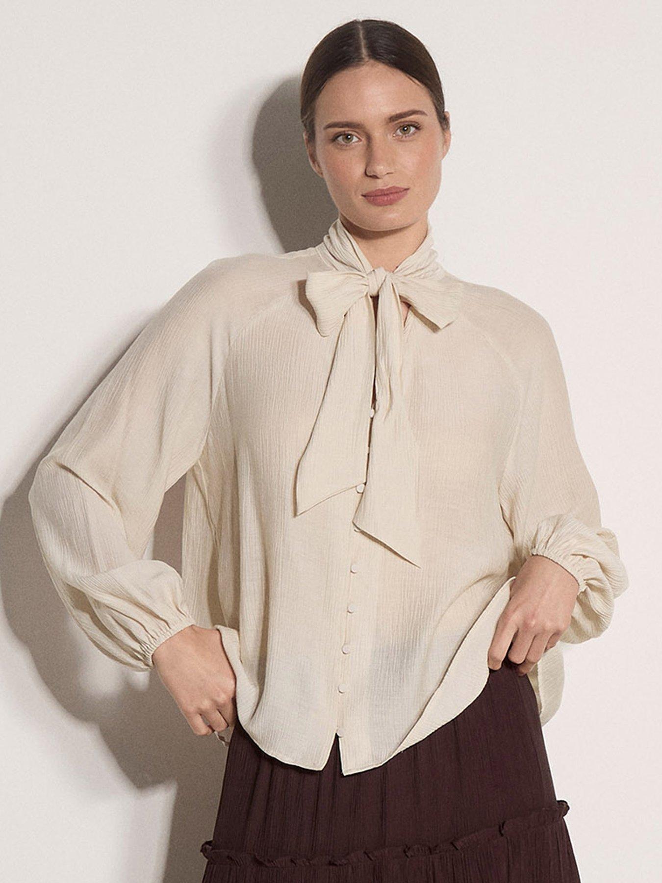 Apricot Apricot Tie Neck Crinkle Blouse