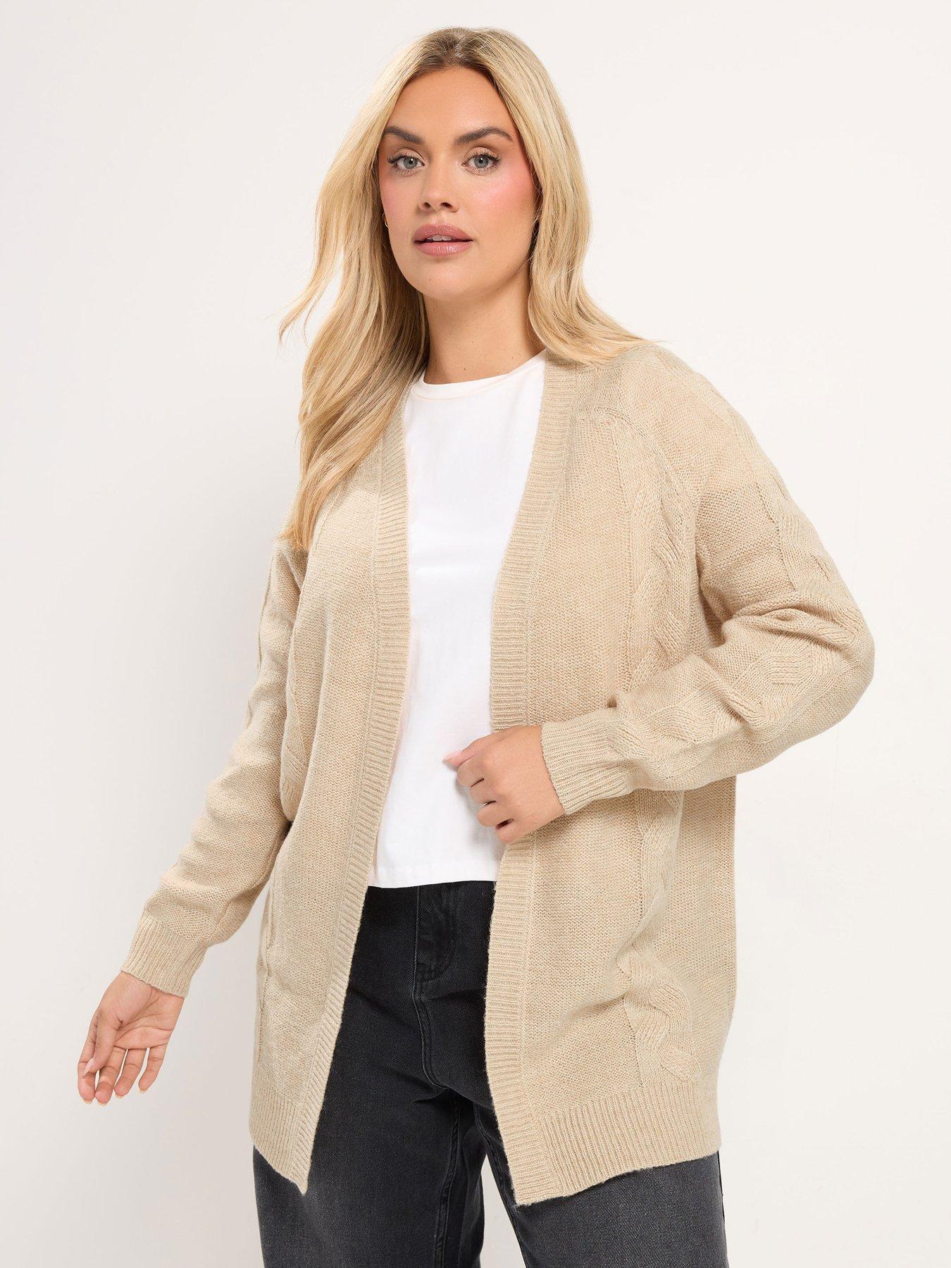 Yours Womens Plus Size Cable Longline Open Front Cardigan - Cream