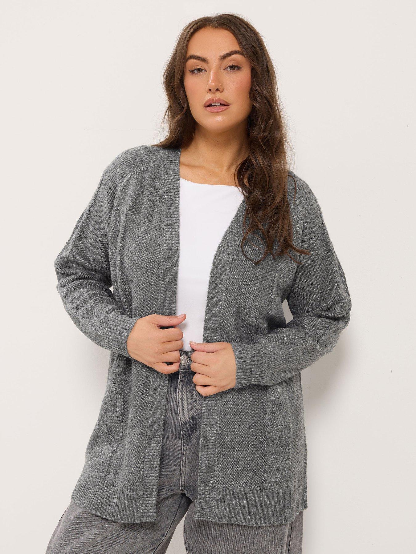 Yours Womens Plus Size Cable Knit Open Front Cardigan - Grey
