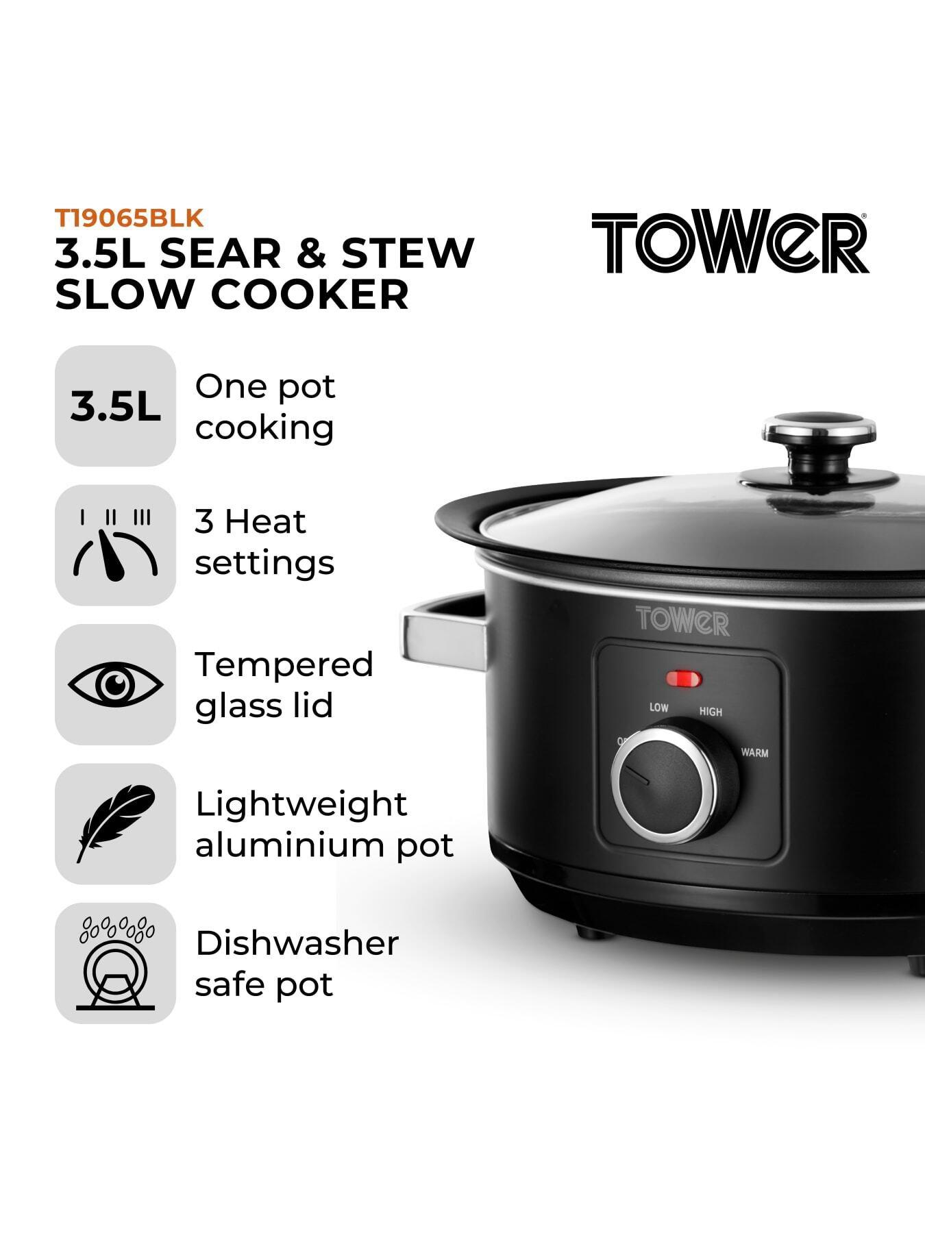 Image 2 of 7 of Tower Sear & Stew 3.5L Slow Cooker with Hob-Safe Pot,163W, Black
