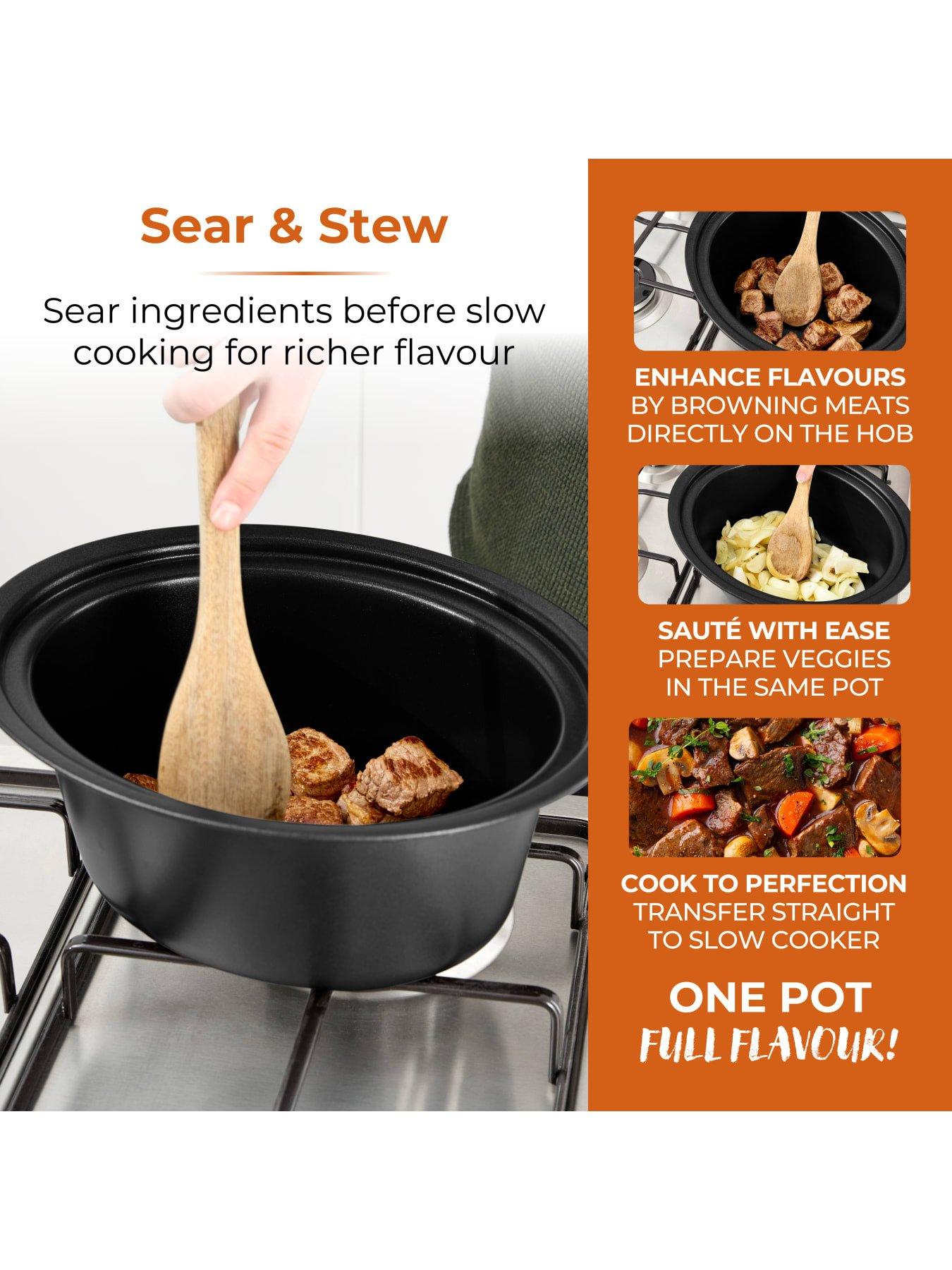 Image 3 of 7 of Tower Sear & Stew 3.5L Slow Cooker with Hob-Safe Pot,163W, Black