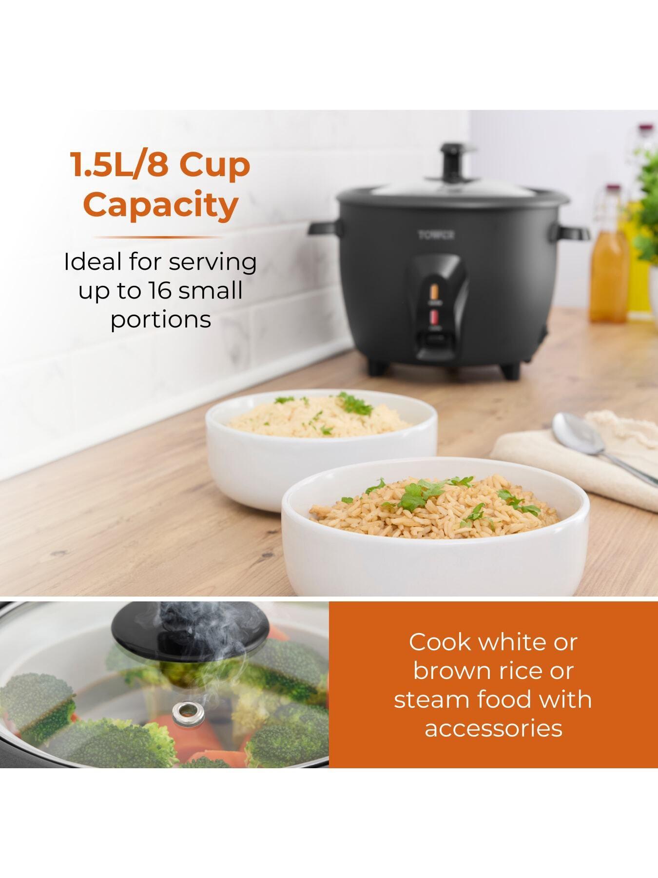 Image 4 of 7 of Tower 1.5L Rice Cooker, Steamer Basket, Measuring Cup & Spoon, 500W, Black