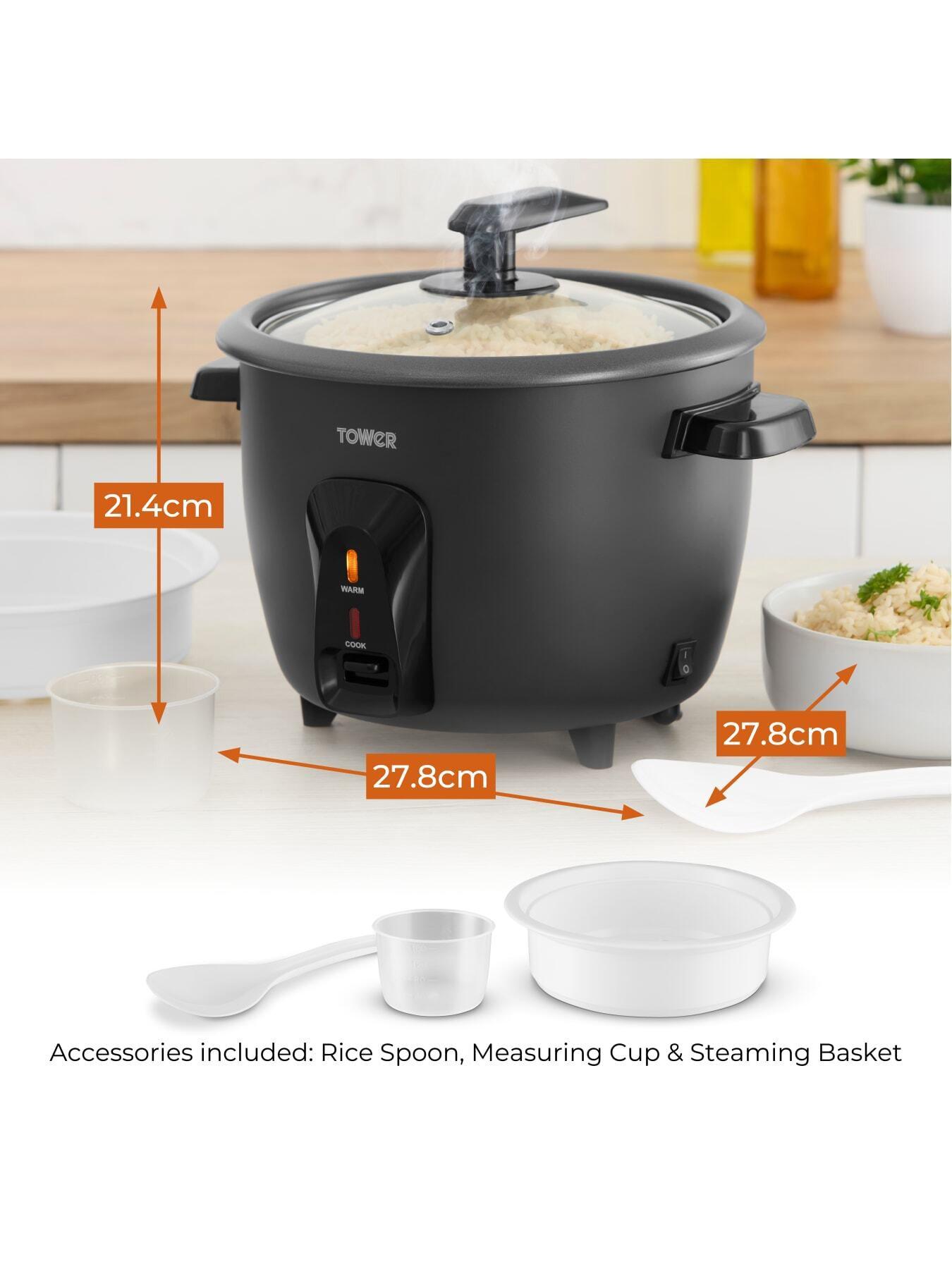 Image 6 of 7 of Tower 1.5L Rice Cooker, Steamer Basket, Measuring Cup & Spoon, 500W, Black