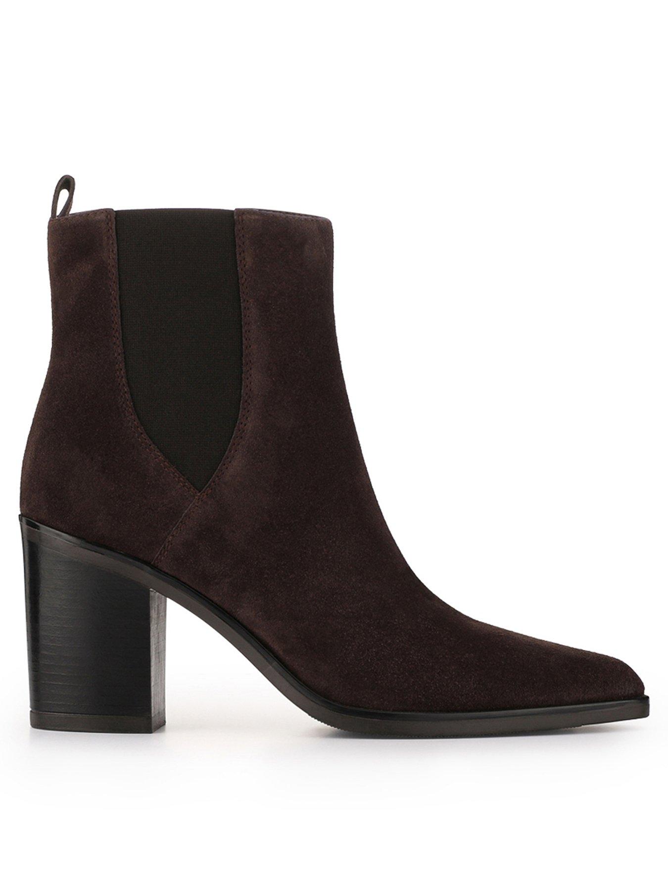Image 1 of 6 of Jones Bootmaker Kalamata Block Heel Ankle Boot - Chocolate Suede