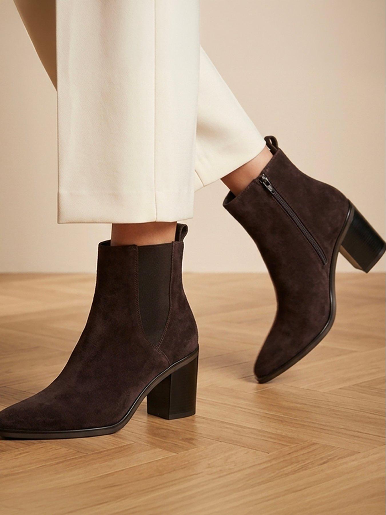 Image 6 of 6 of Jones Bootmaker Kalamata Block Heel Ankle Boot - Chocolate Suede