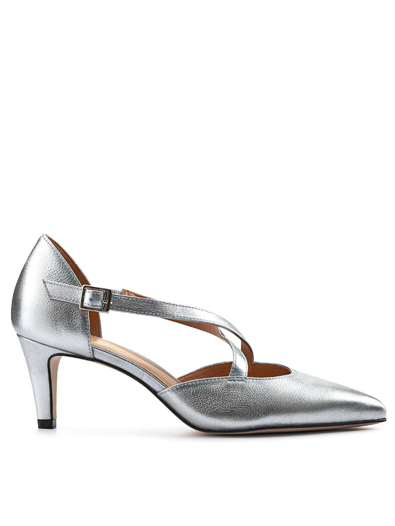 Jones Bootmaker Ysawide Cross Over Strap Court Heel - Silver Metallic