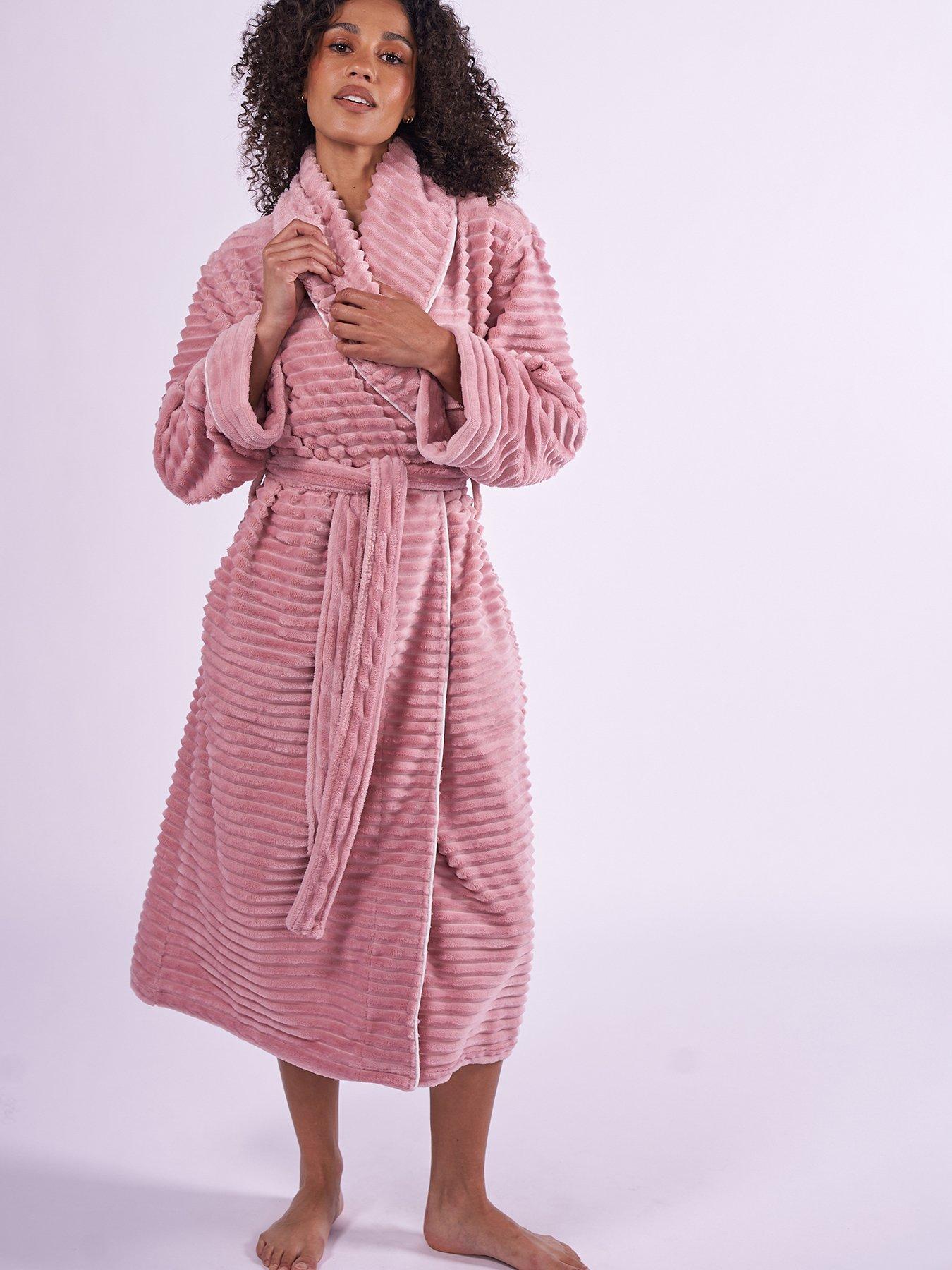 Image 1 of 5 of Cyberjammies Cosy Stripe Robe - Dusky Pink