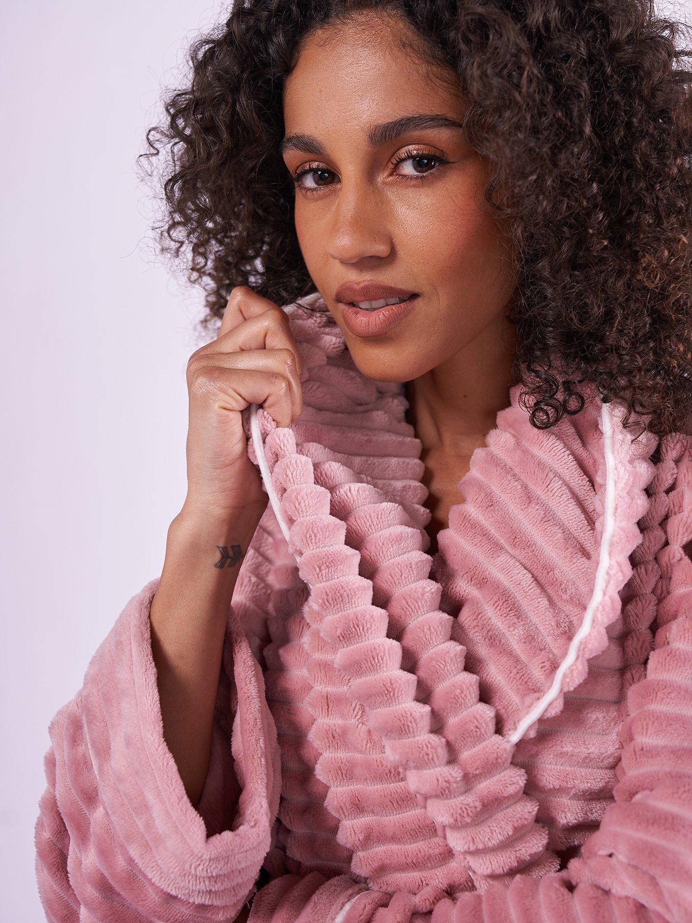 Image 3 of 5 of Cyberjammies Cosy Stripe Robe - Dusky Pink