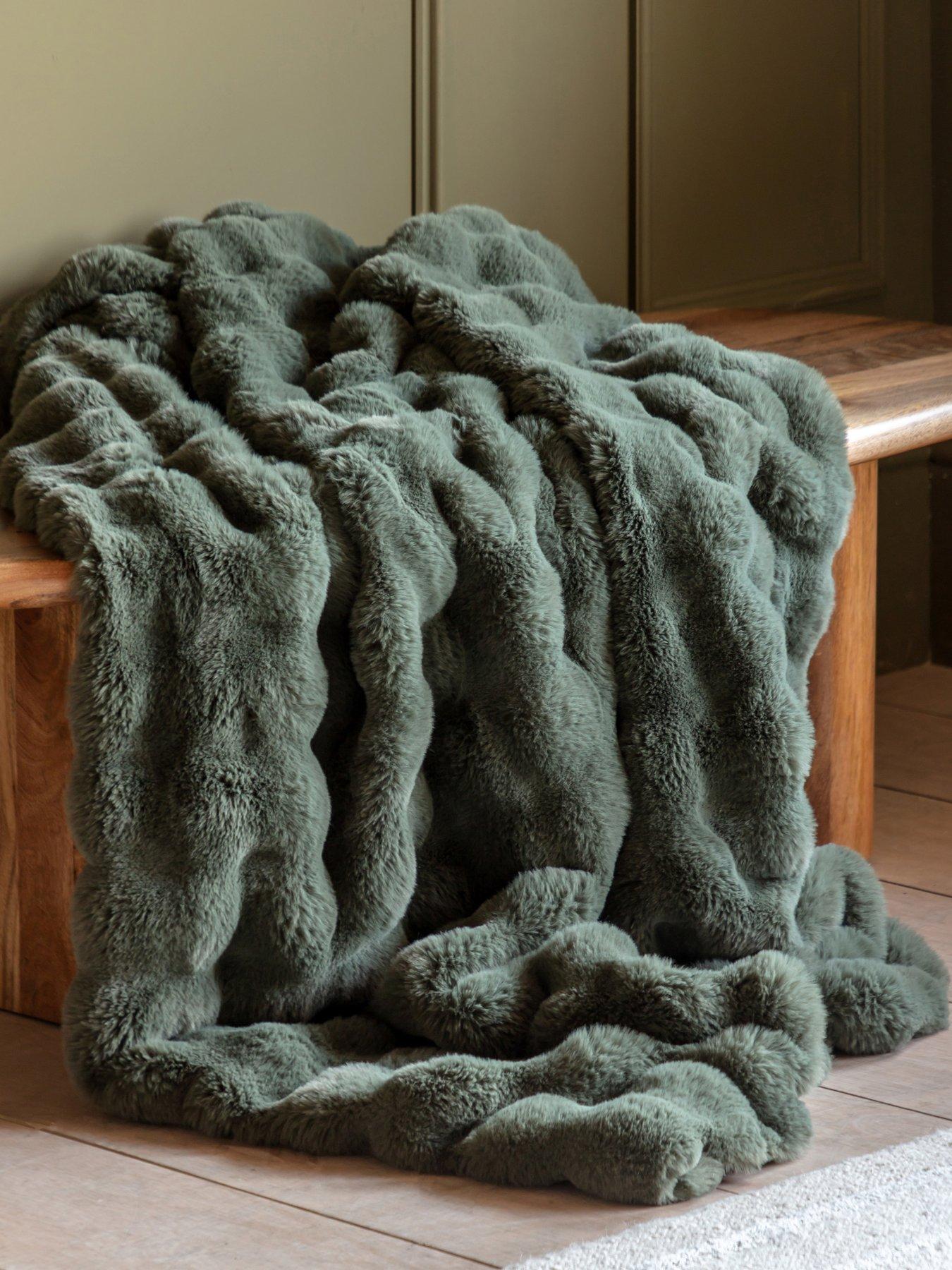 Image 1 of 5 of Gallery Direct Marshmallow Rabbit Faux Fur Thrw Olive 130x170cm