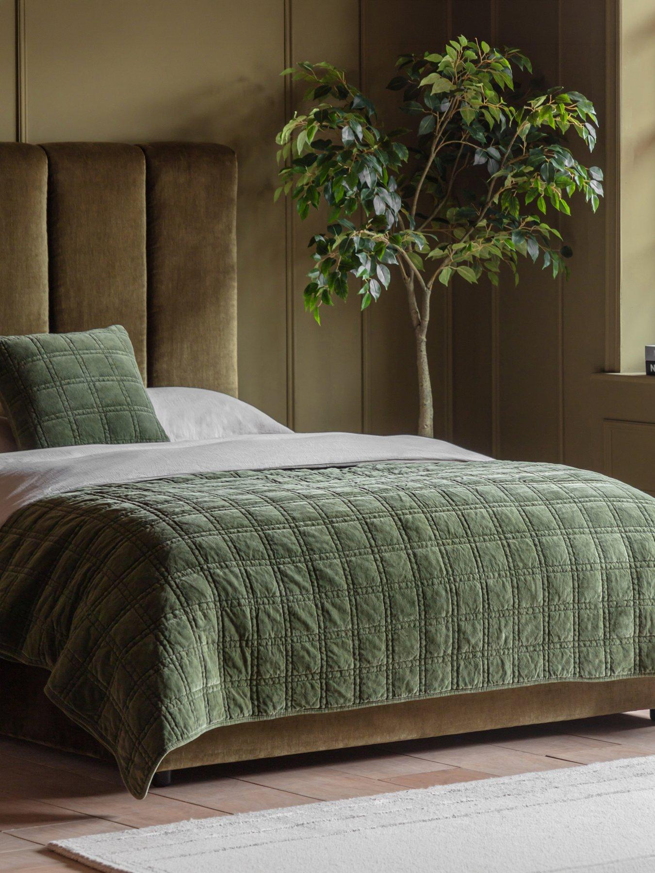 Image 1 of 7 of Gallery Direct Cotton Velvet Quilted Bedspread Olive 220x240cm