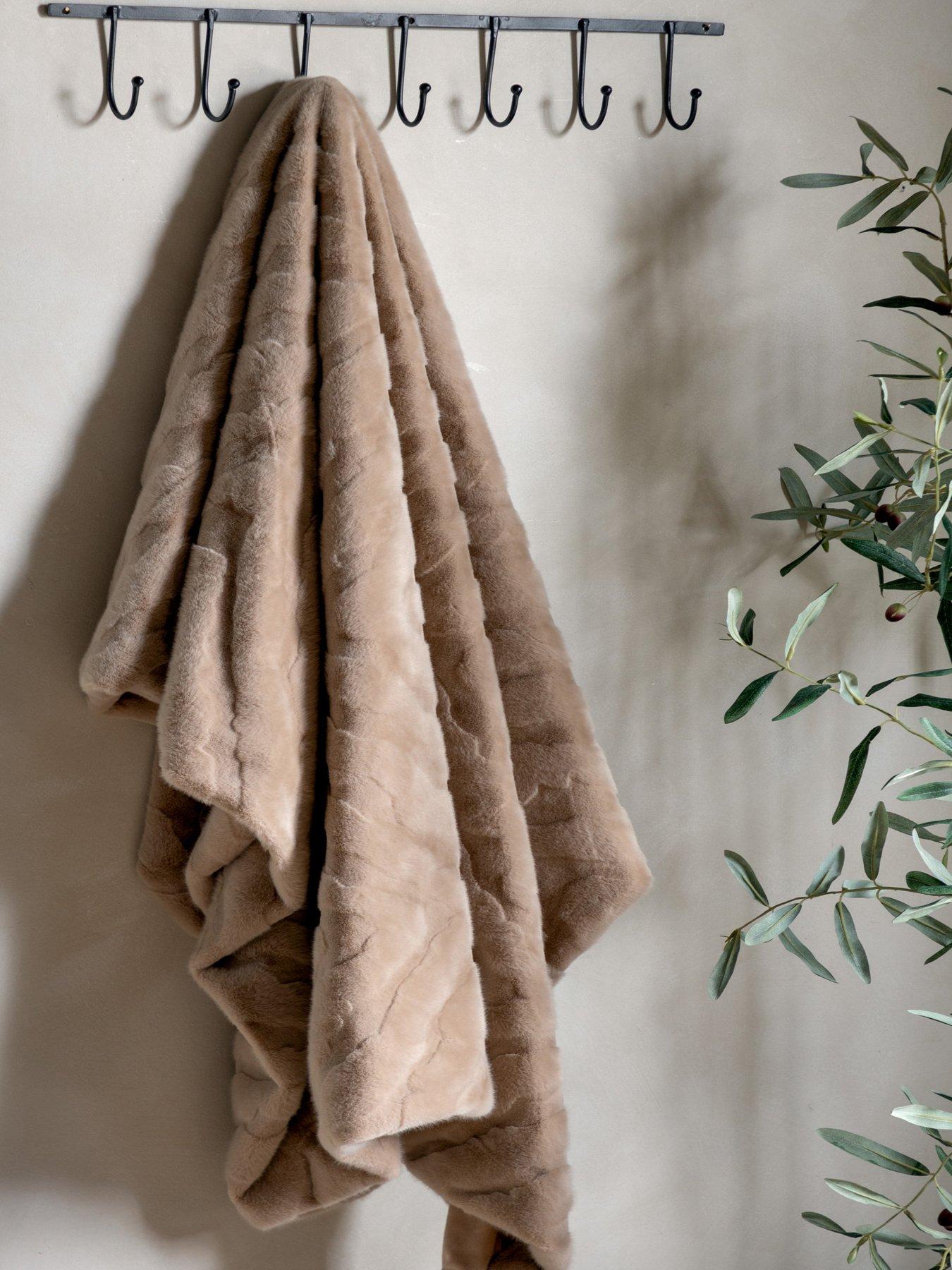 Gallery Direct Chevron Rabbit Faux Fur Throw Mink 130x170cm