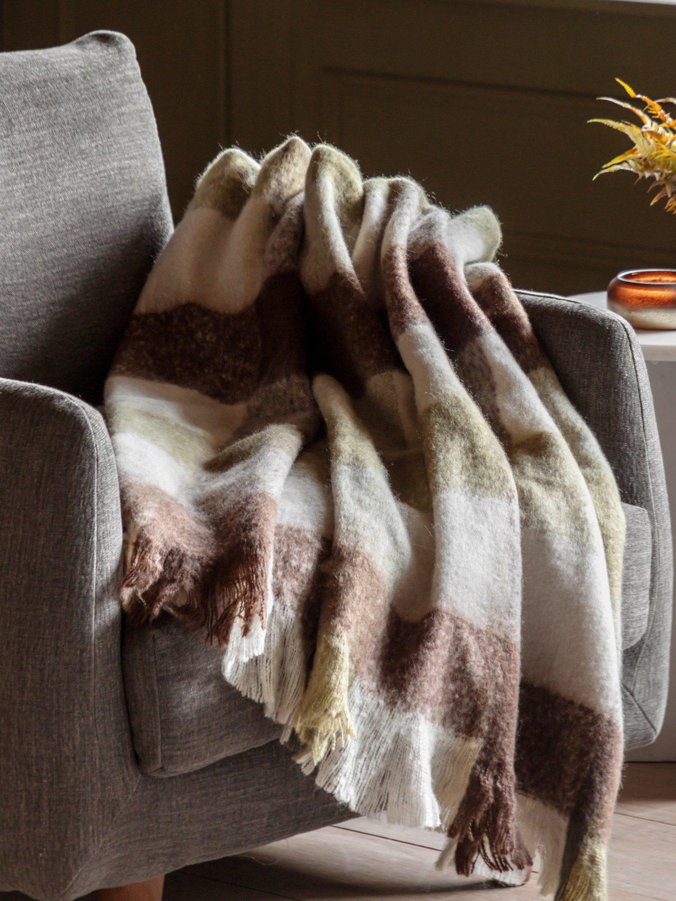 Image 1 of 6 of Gallery Direct Check Faux Mohair Throw Olive 130x170cm