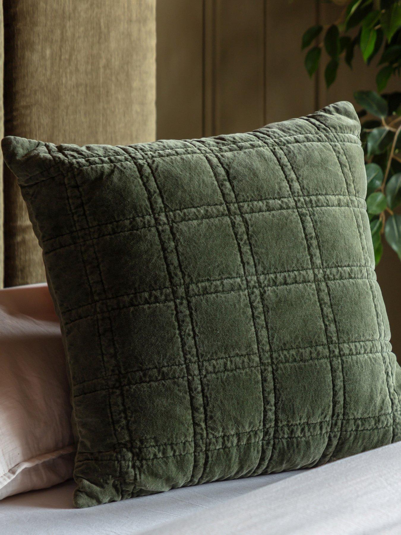 Gallery Direct Cotton Velvet Quilted Cushion Olive 50x50cm