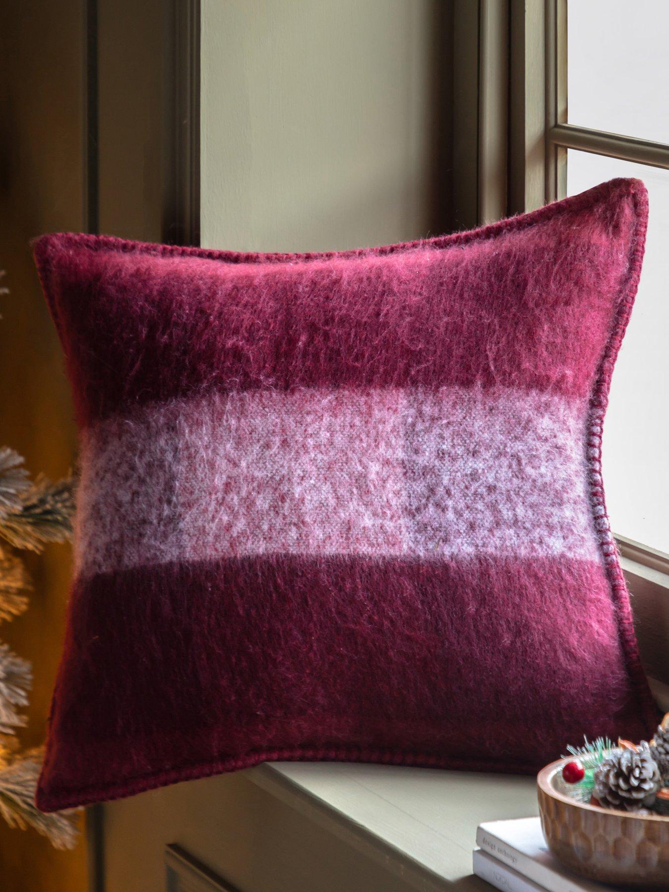 Gallery Direct Check Faux Mohair Cushion Merlot 45x45cm