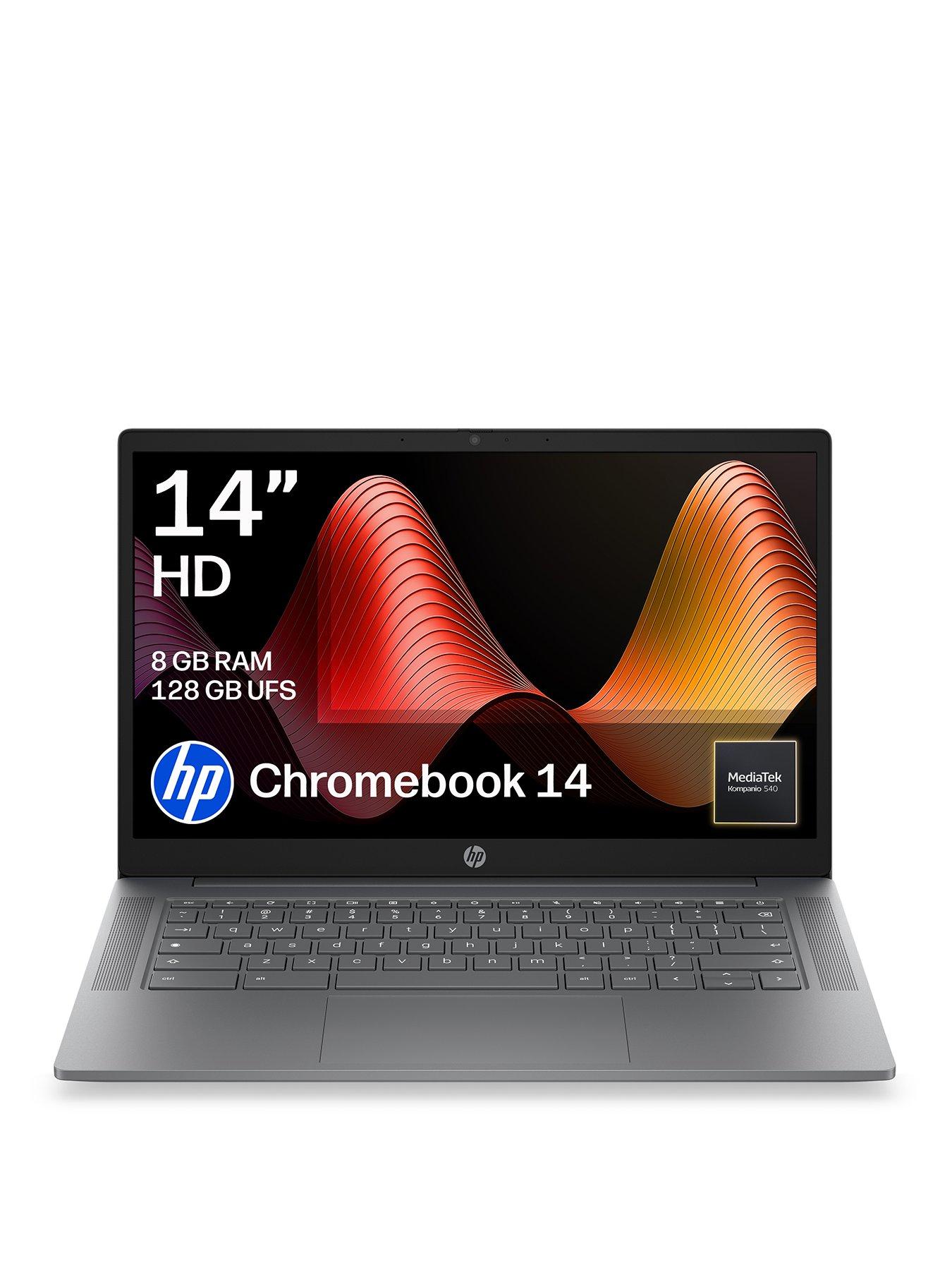 HP Chromebook 14 - MediaTek Kompanio 540, 8GB RAM, 128GB SSD, 14in, Silver - No Power Adaptor Included
