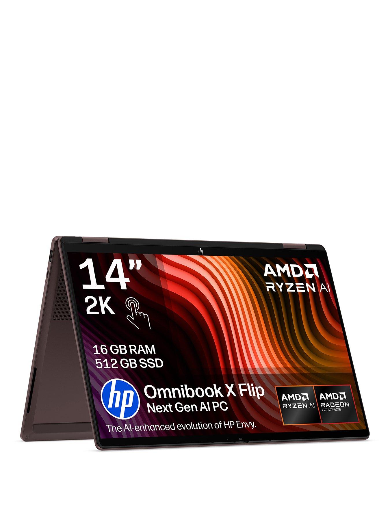 HP OmniBook X Flip NG AI Touchscreen PC - Copilot+ PC - AMD Ryzen AI 5 - 16GB RAM - 512GB SSD - 14in 2K - Espresso - No Power Adaptor Included
