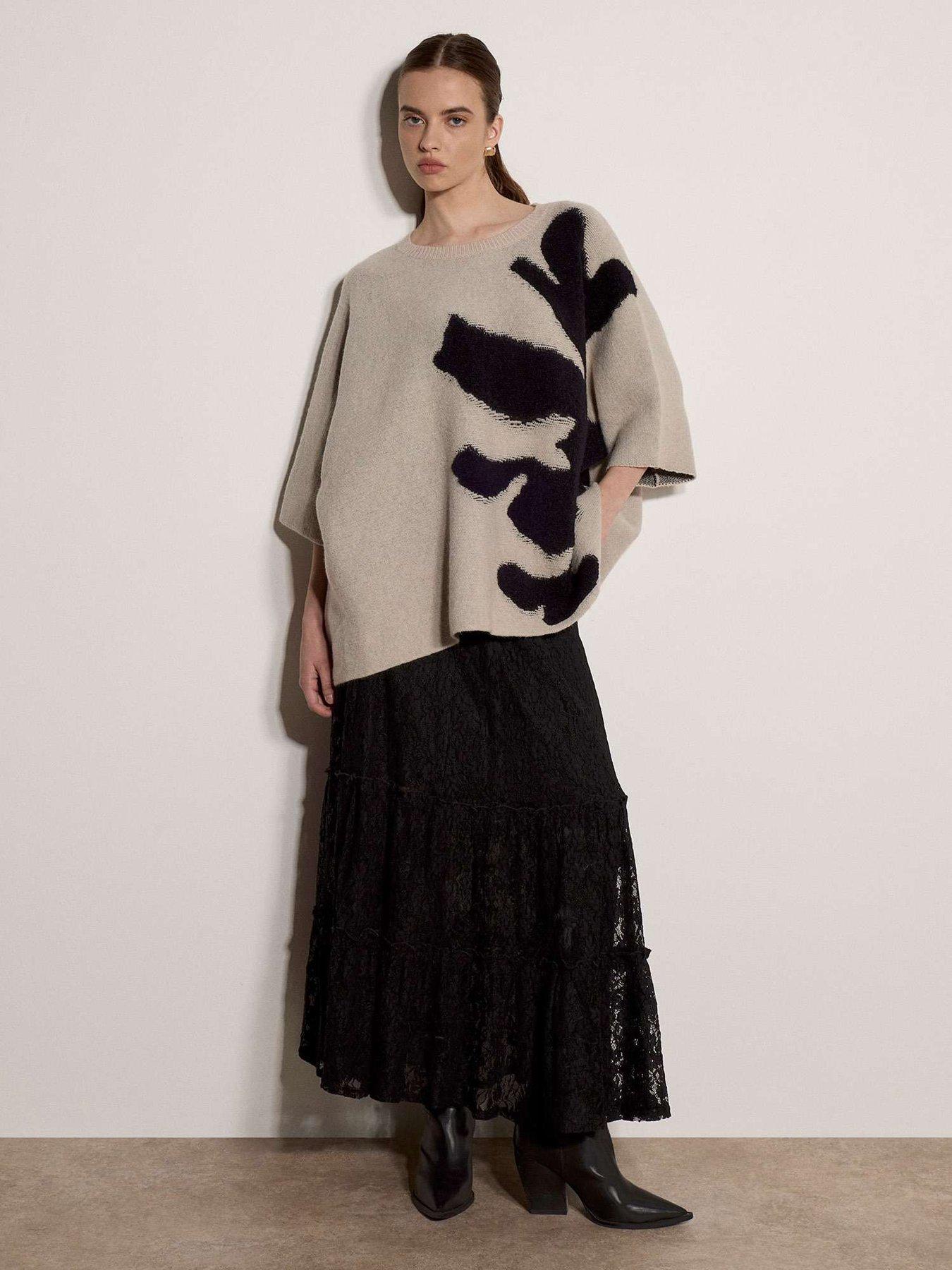 Image 1 of 5 of Apricot Womens Cape-Style Floral Knit 3/4 Sleeve Jumper - Cream