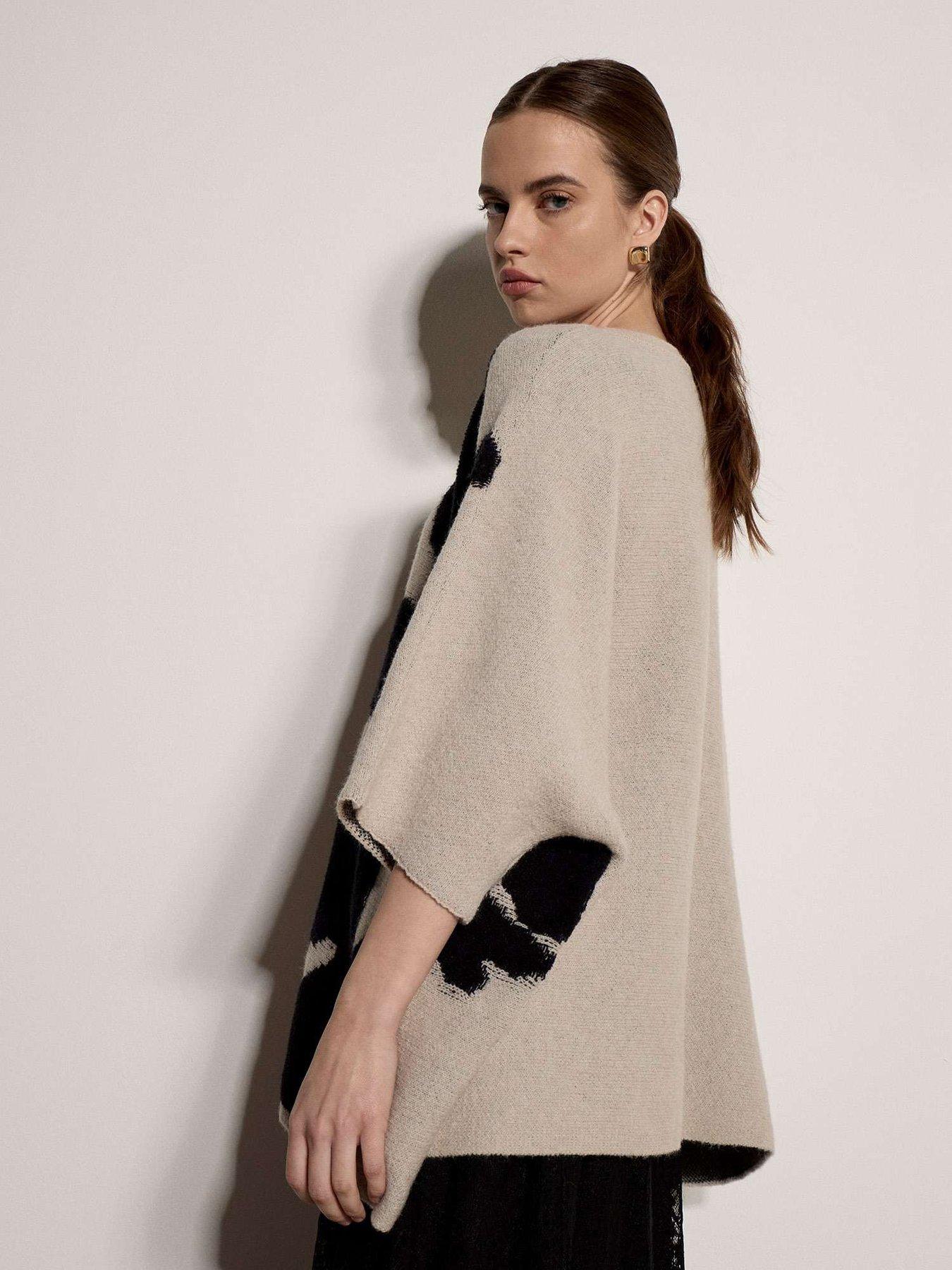 Image 2 of 5 of Apricot Womens Cape-Style Floral Knit 3/4 Sleeve Jumper - Cream