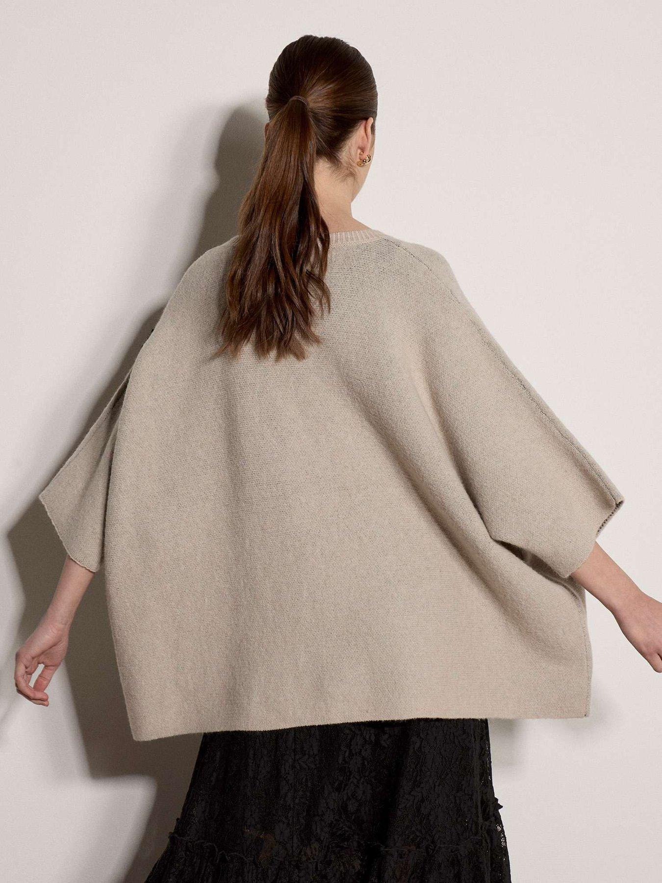 Image 3 of 5 of Apricot Womens Cape-Style Floral Knit 3/4 Sleeve Jumper - Cream