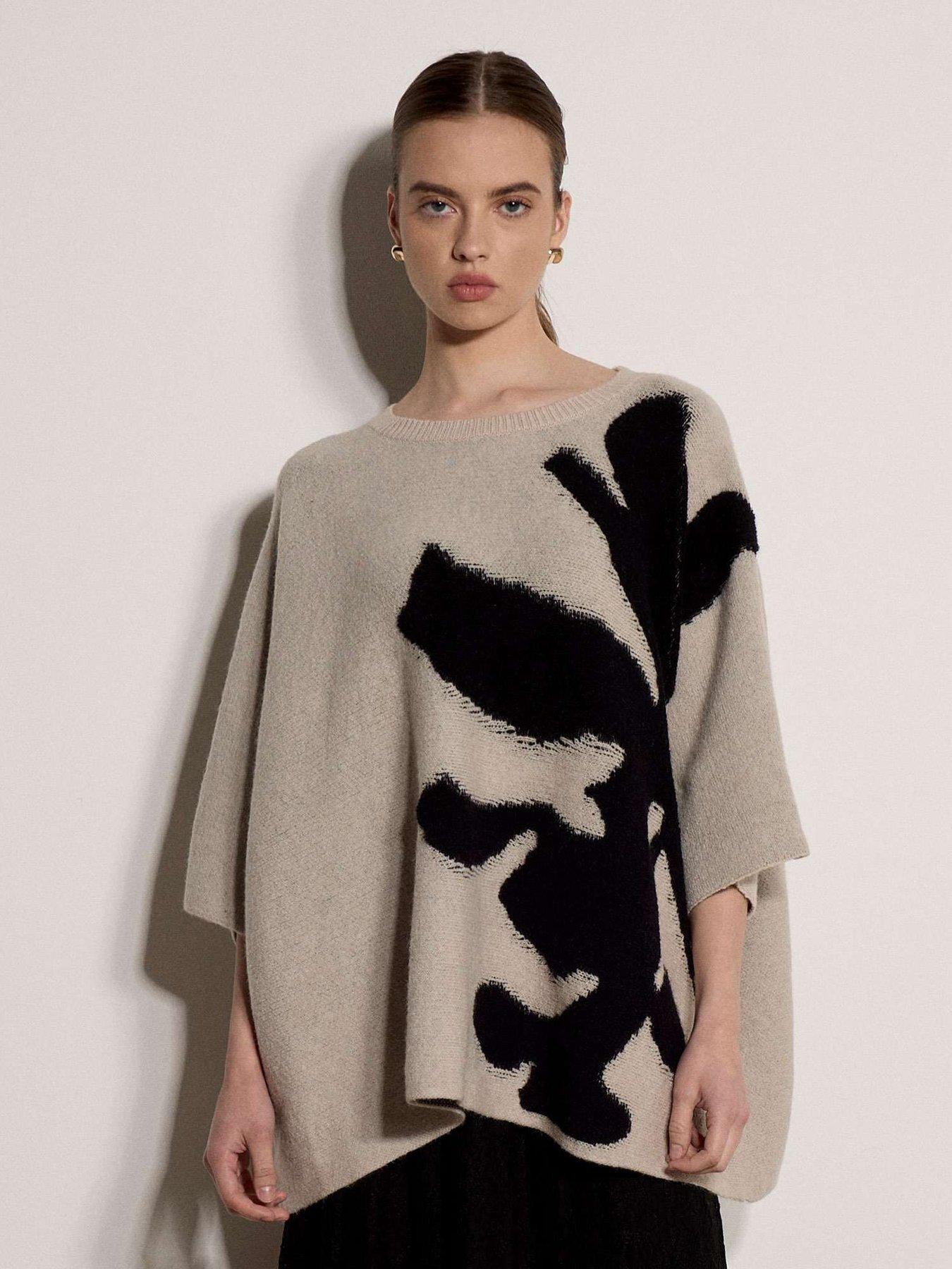 Image 4 of 5 of Apricot Womens Cape-Style Floral Knit 3/4 Sleeve Jumper - Cream