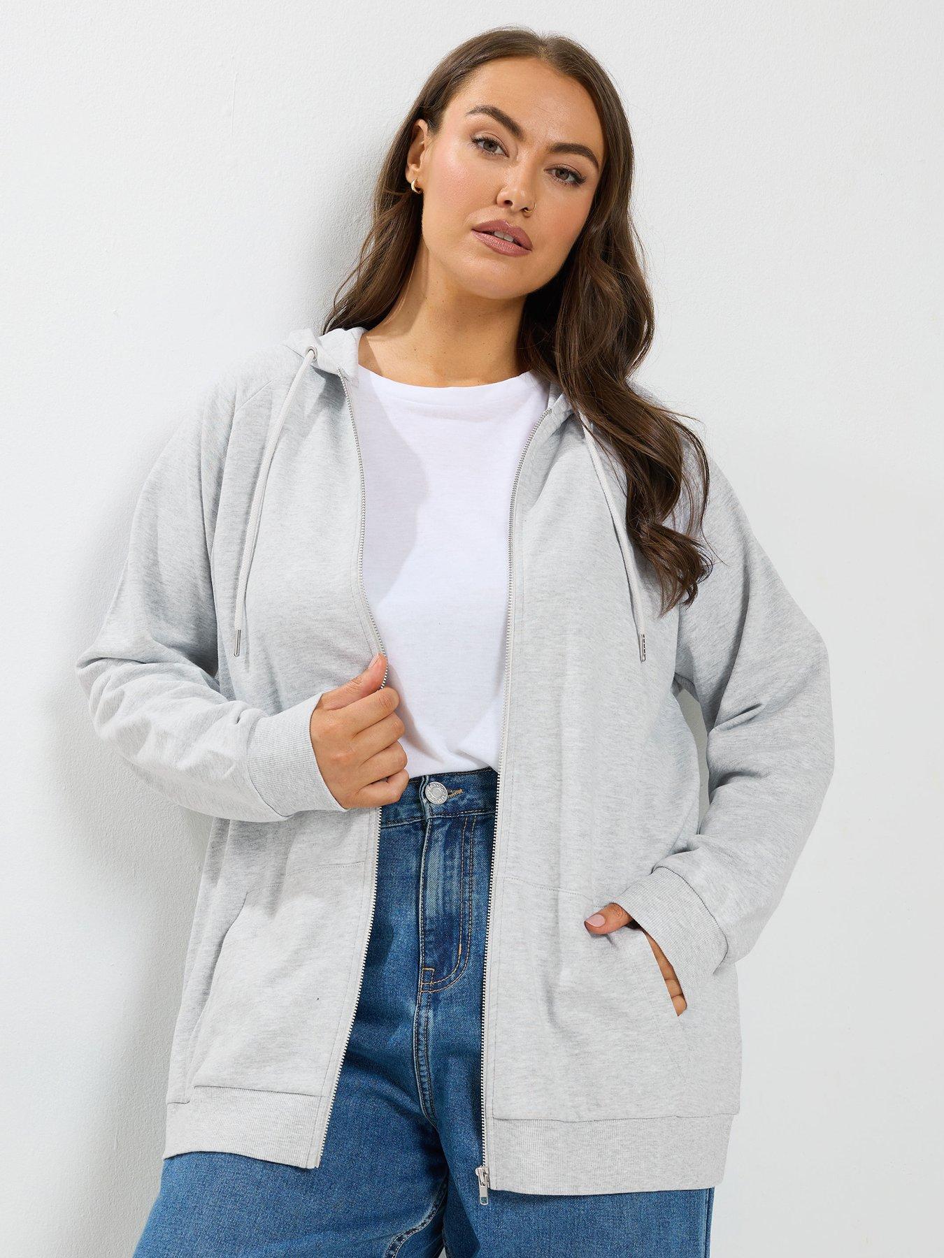 Yours Curve Zip Through Raglan Hoodie - Grey