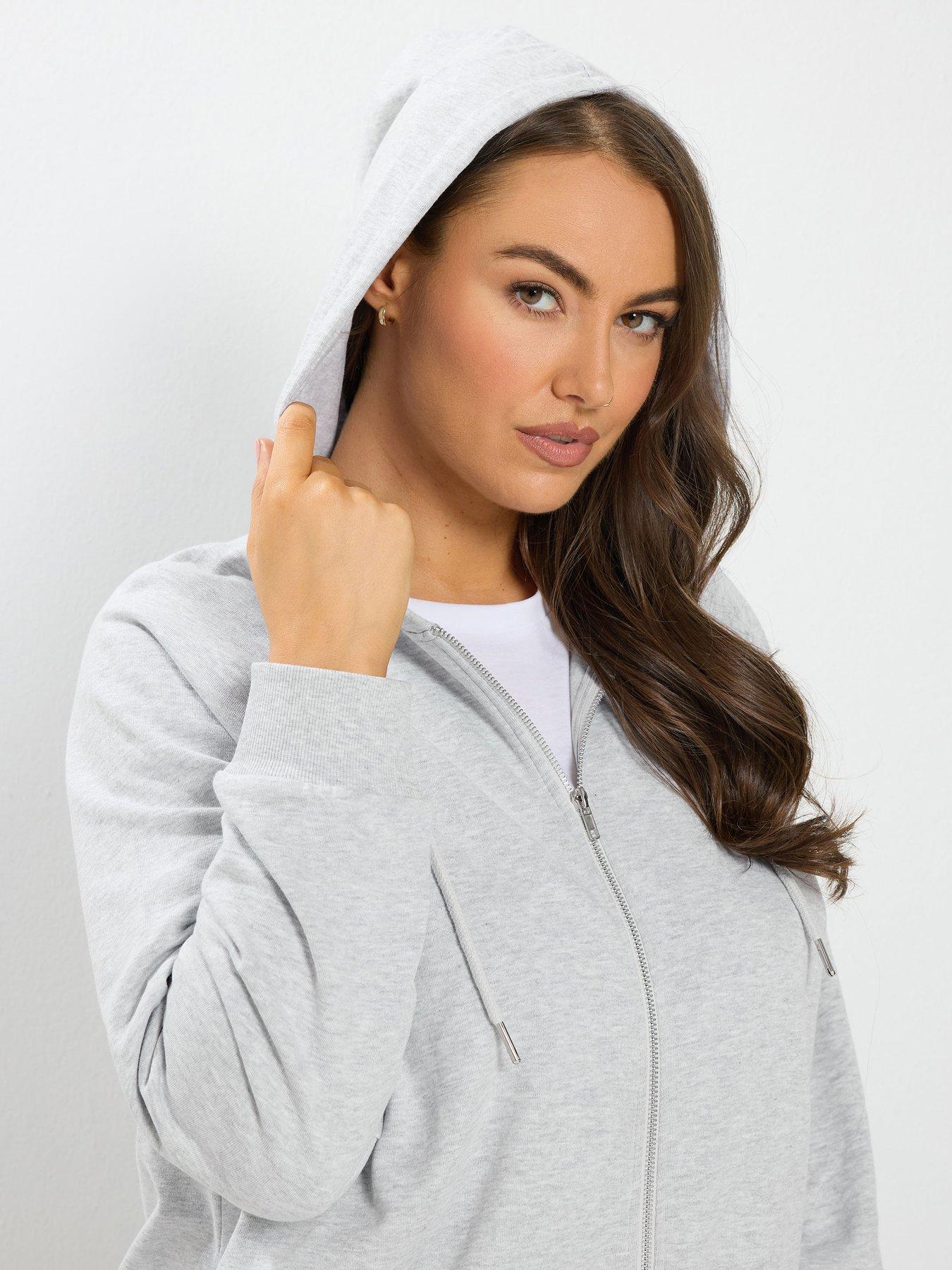 Image 4 of 4 of Yours Curve Zip Through Raglan Hoodie - Grey