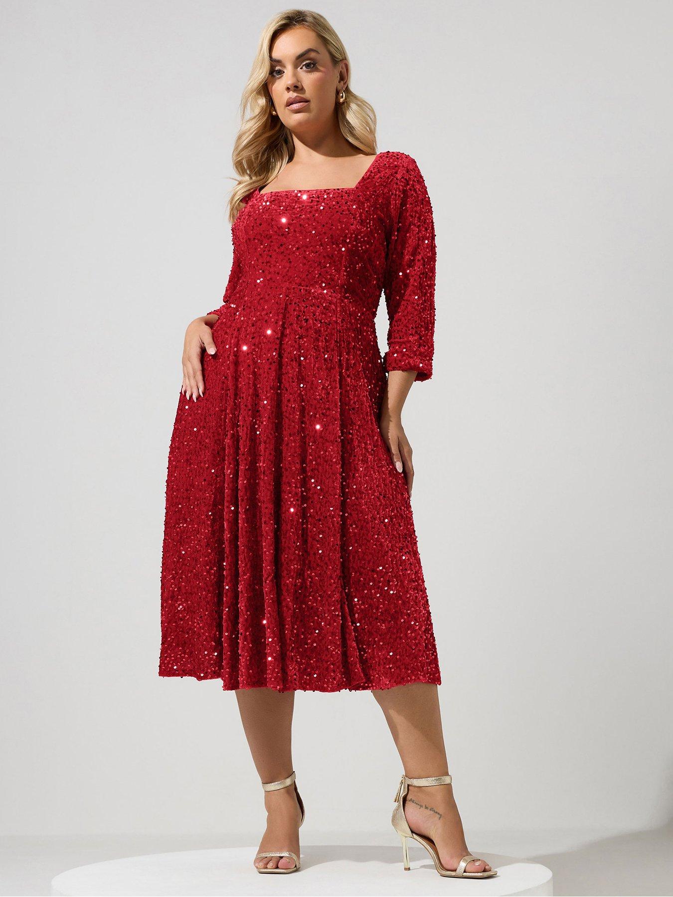 Image 1 of 4 of Yours Curve Sequin Velvet Skater Dress