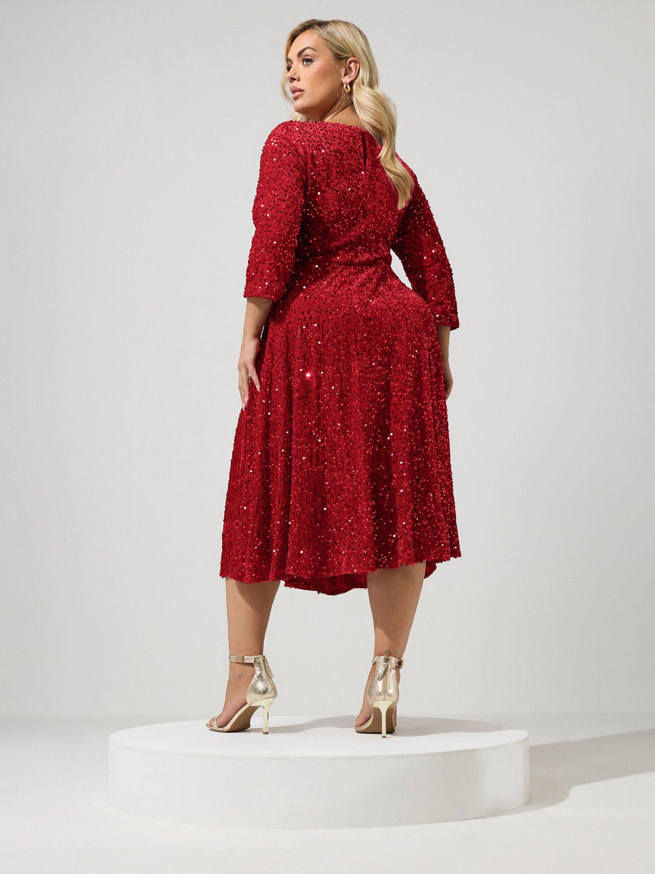 Image 2 of 4 of Yours Curve Sequin Velvet Skater Dress