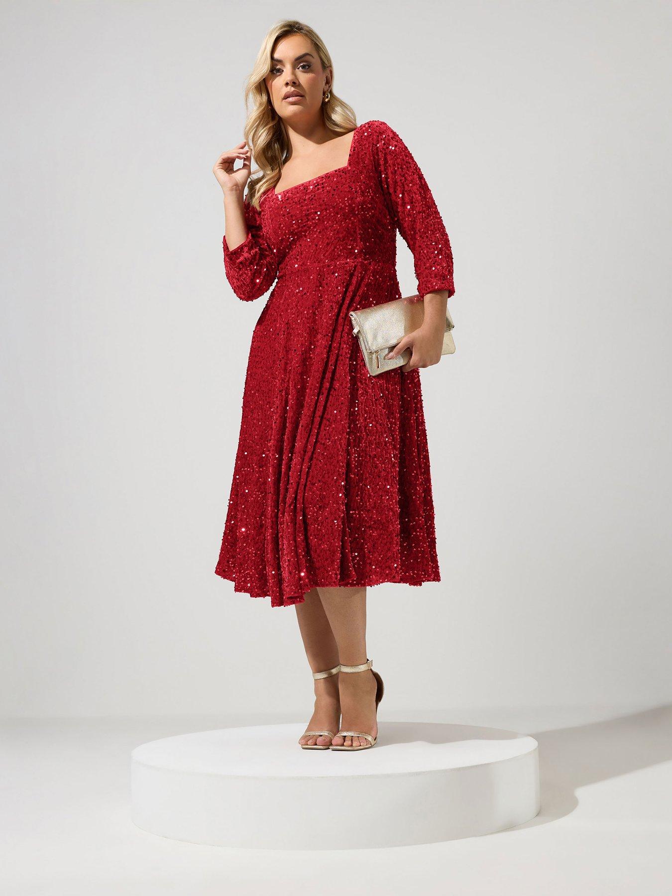 Image 3 of 4 of Yours Curve Sequin Velvet Skater Dress
