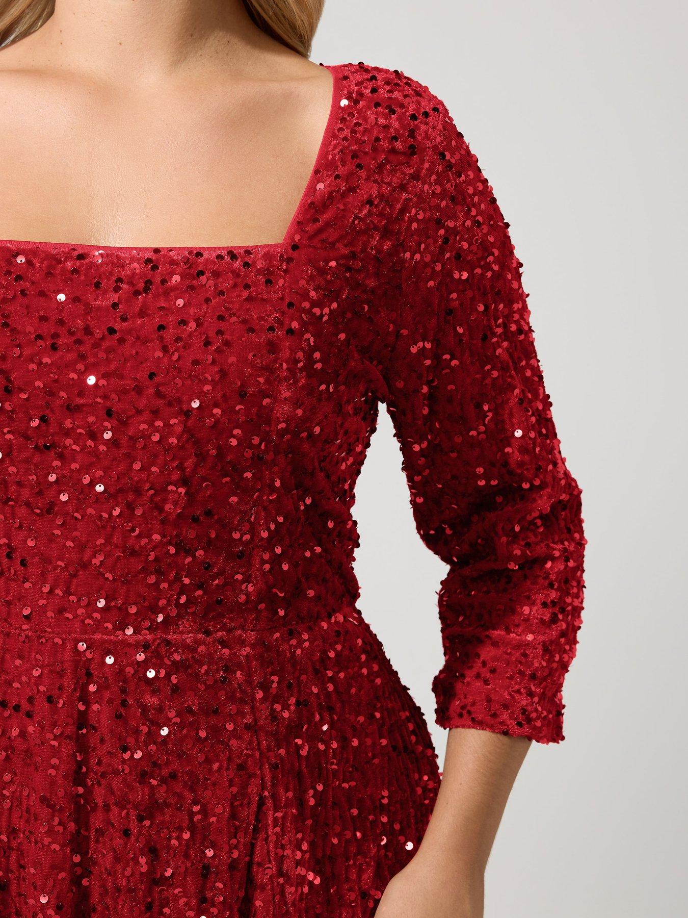 Image 4 of 4 of Yours Curve Sequin Velvet Skater Dress
