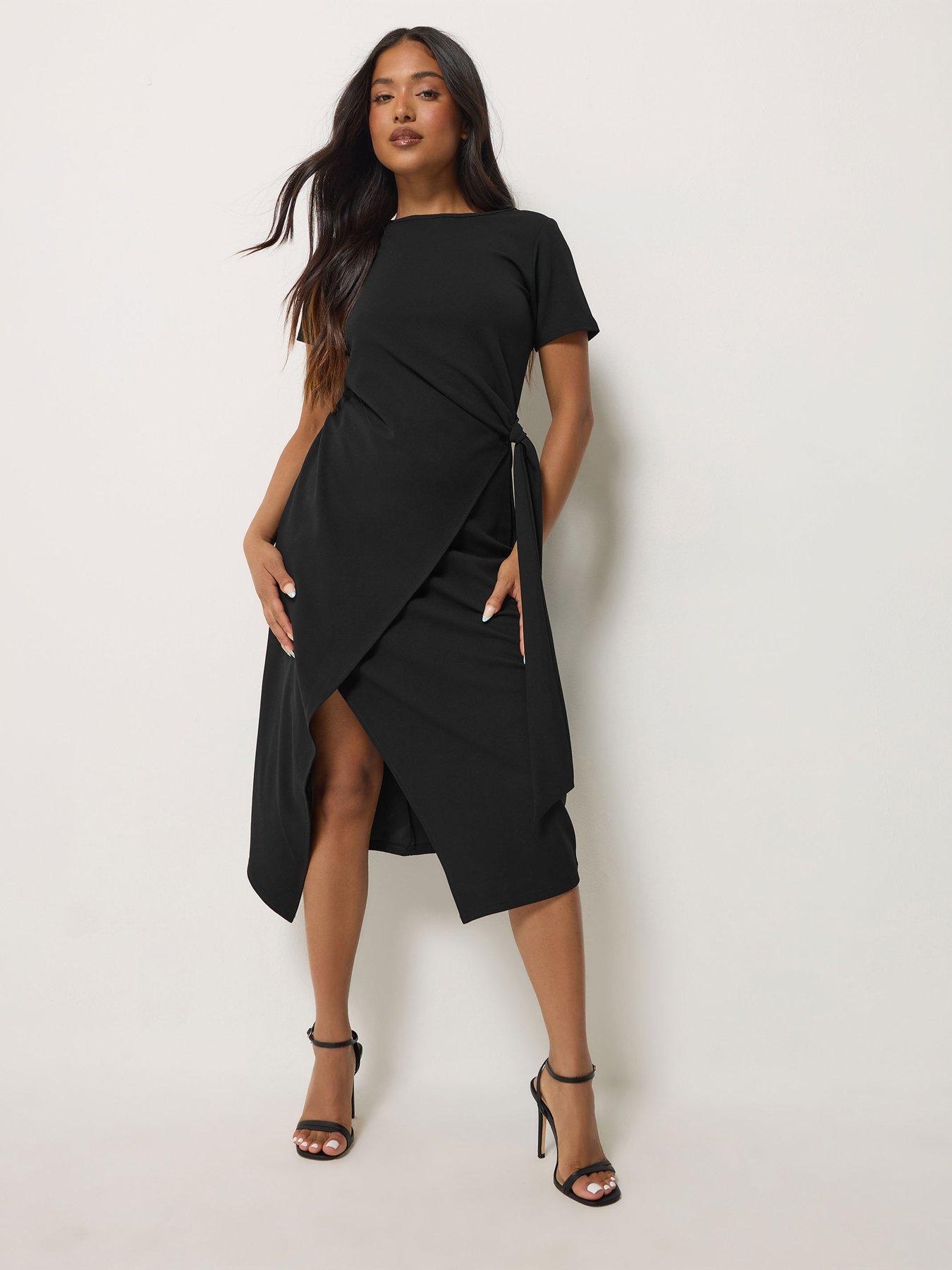 PixieGirl Petite Knot Detail Midi Dress - Black